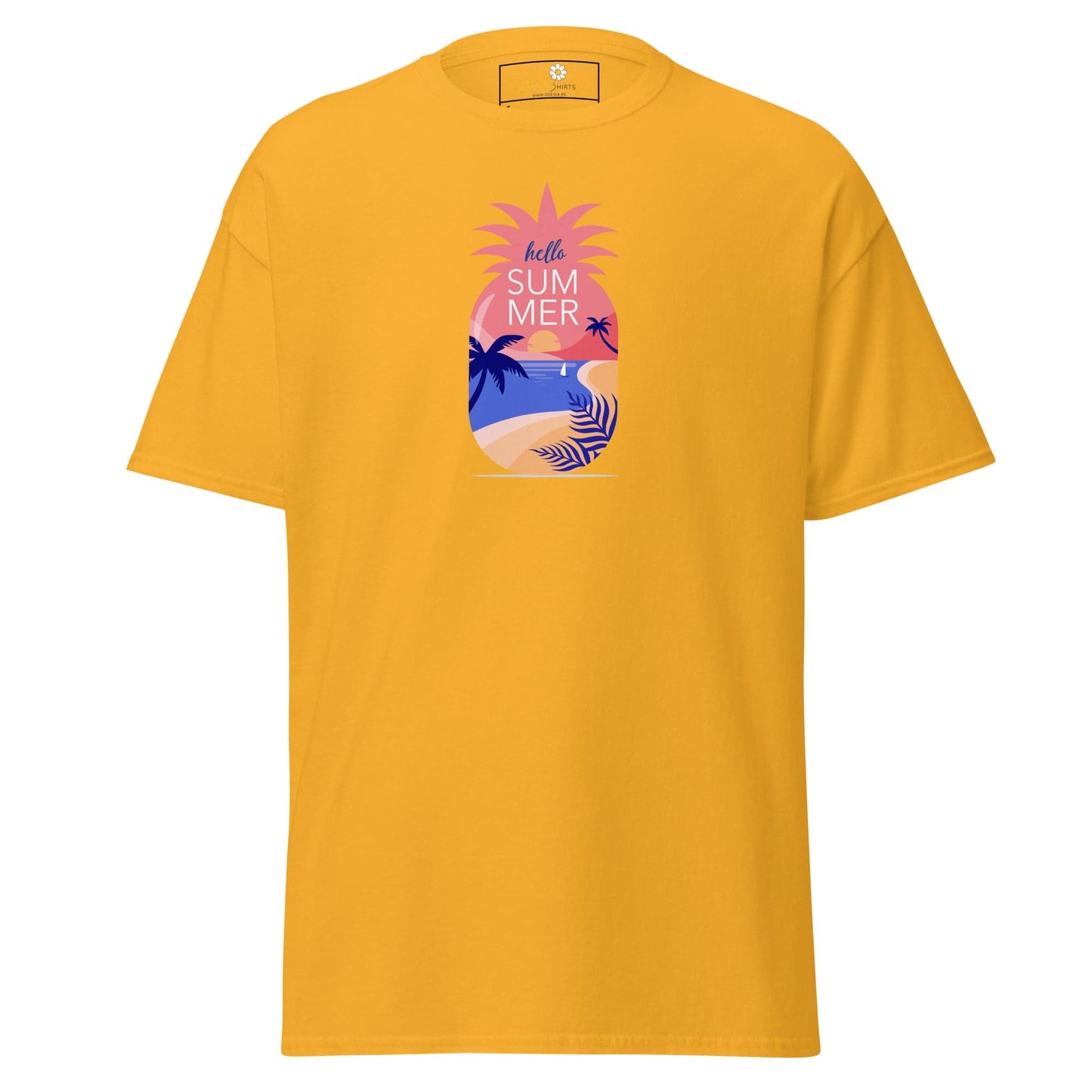 Yellow T-shirt with pineapple beach design for men and women in sizes S to XL