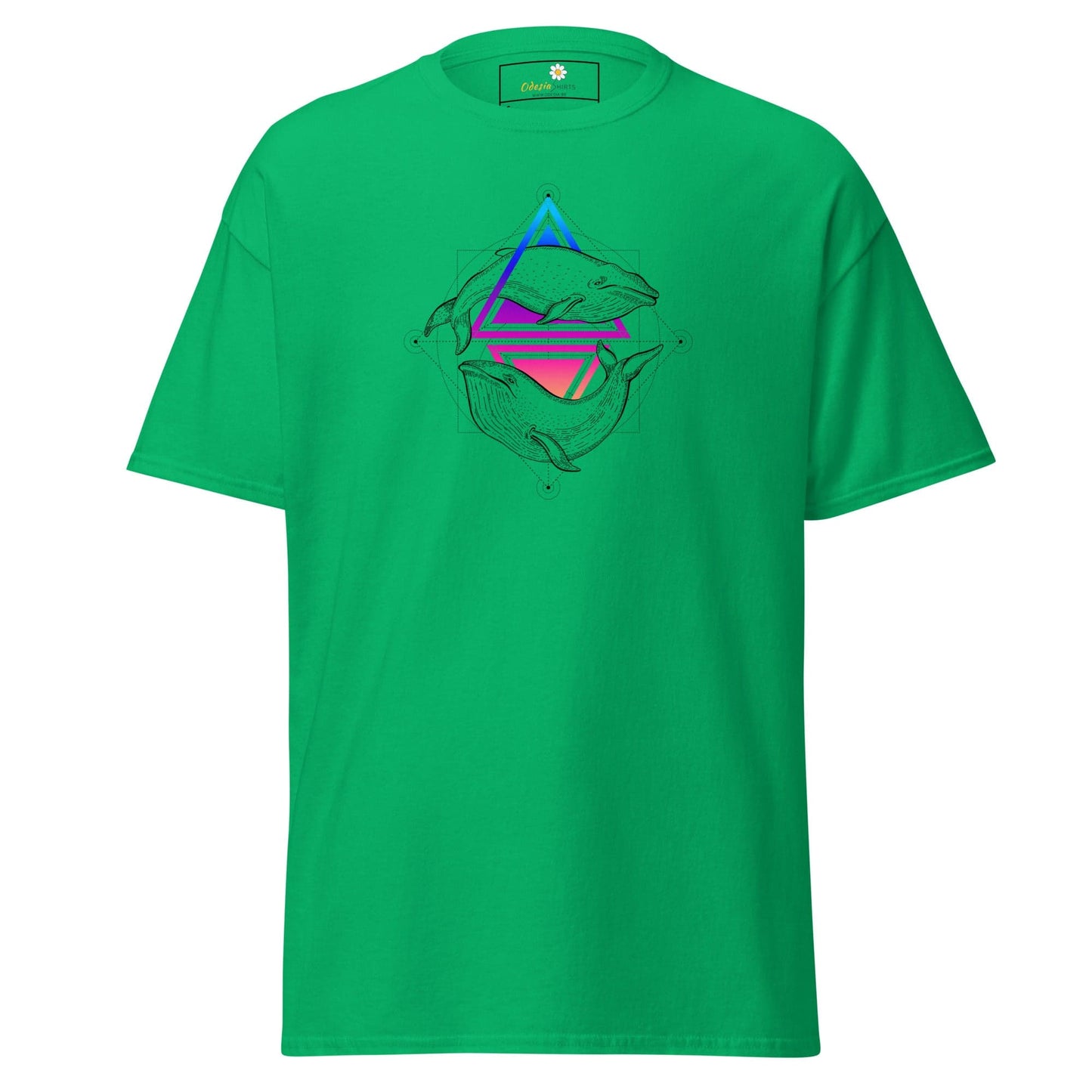 Green T-shirt with whale design for men and women size S to XL