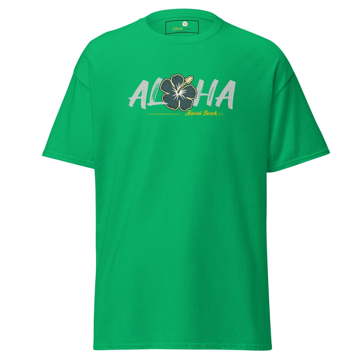 Green T-shirt with Aloha graphic for men and women in sizes S to XL