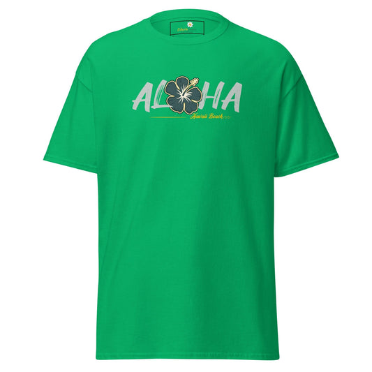 Green T-shirt with Aloha graphic for men and women in sizes S to XL