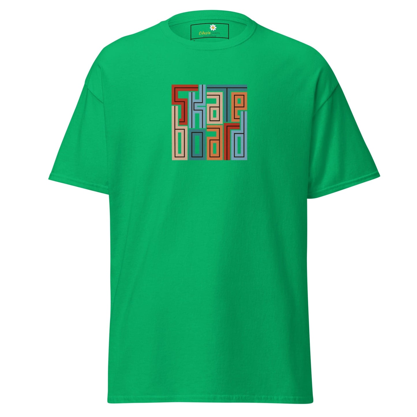 Green T-shirt with colorful block lettering from T-SHIRT DESIGN TEE for men and women