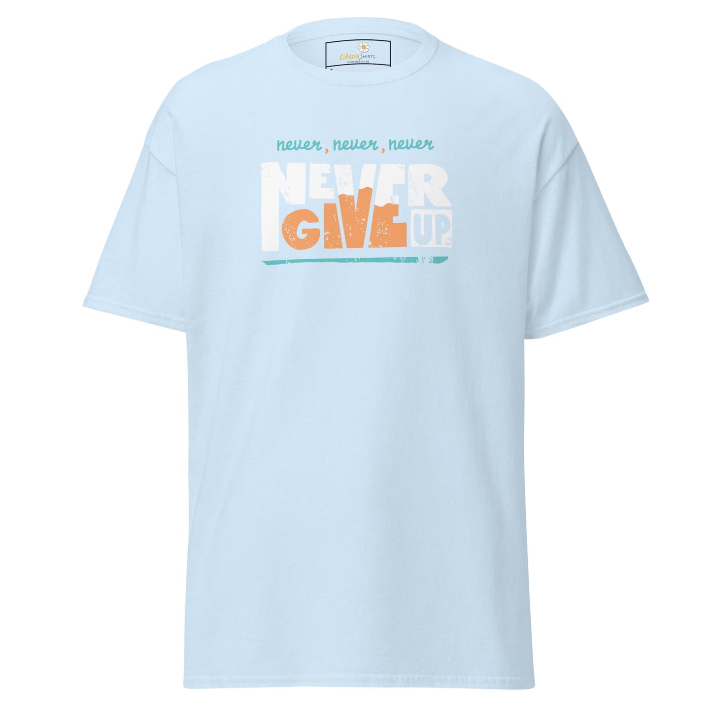Light blue T-shirt with graphic design for Men and Women in sizes S to XL