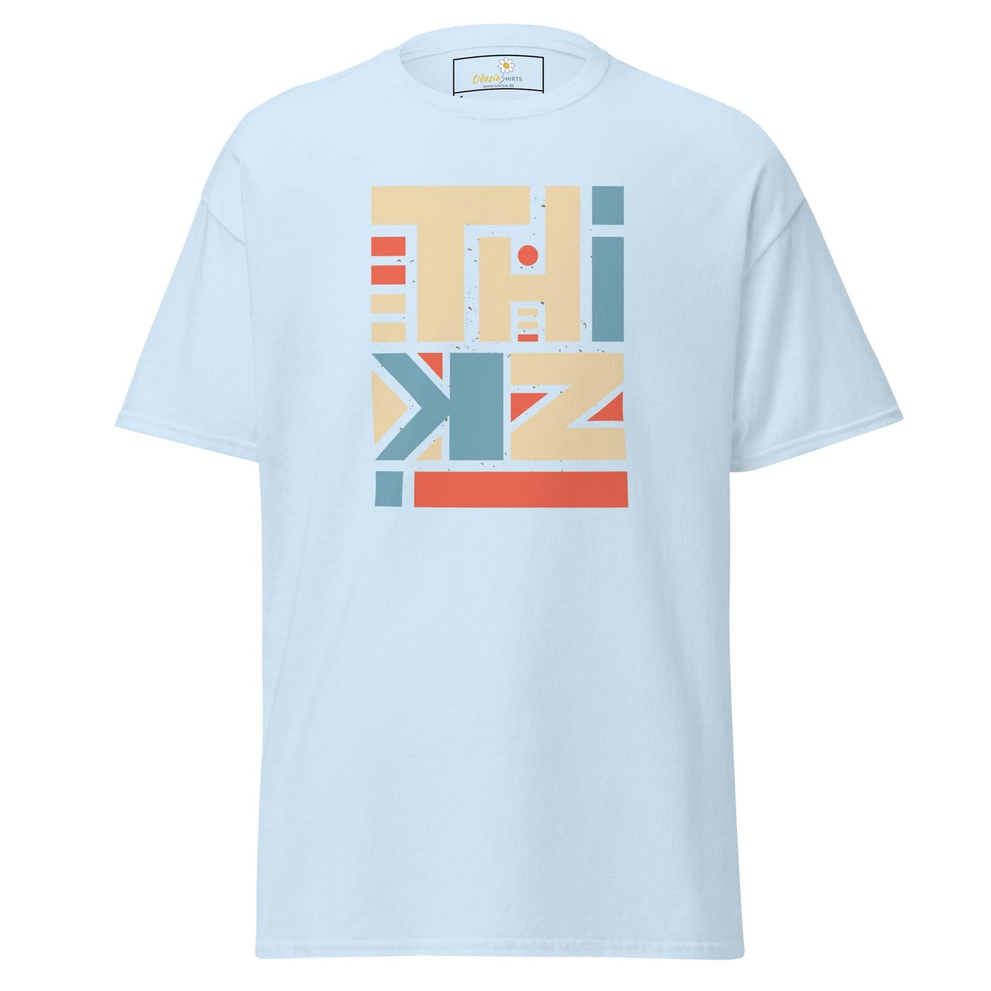 Light blue T-shirt with geometric design, suitable for Men and Women, S to XL sizes