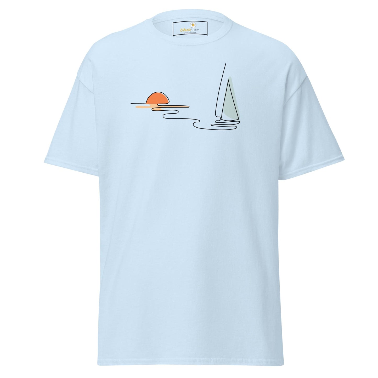Unisex classic t-shirt - DRAWING LINE SUNSET BOAT - REGULAR - Light Blue / S