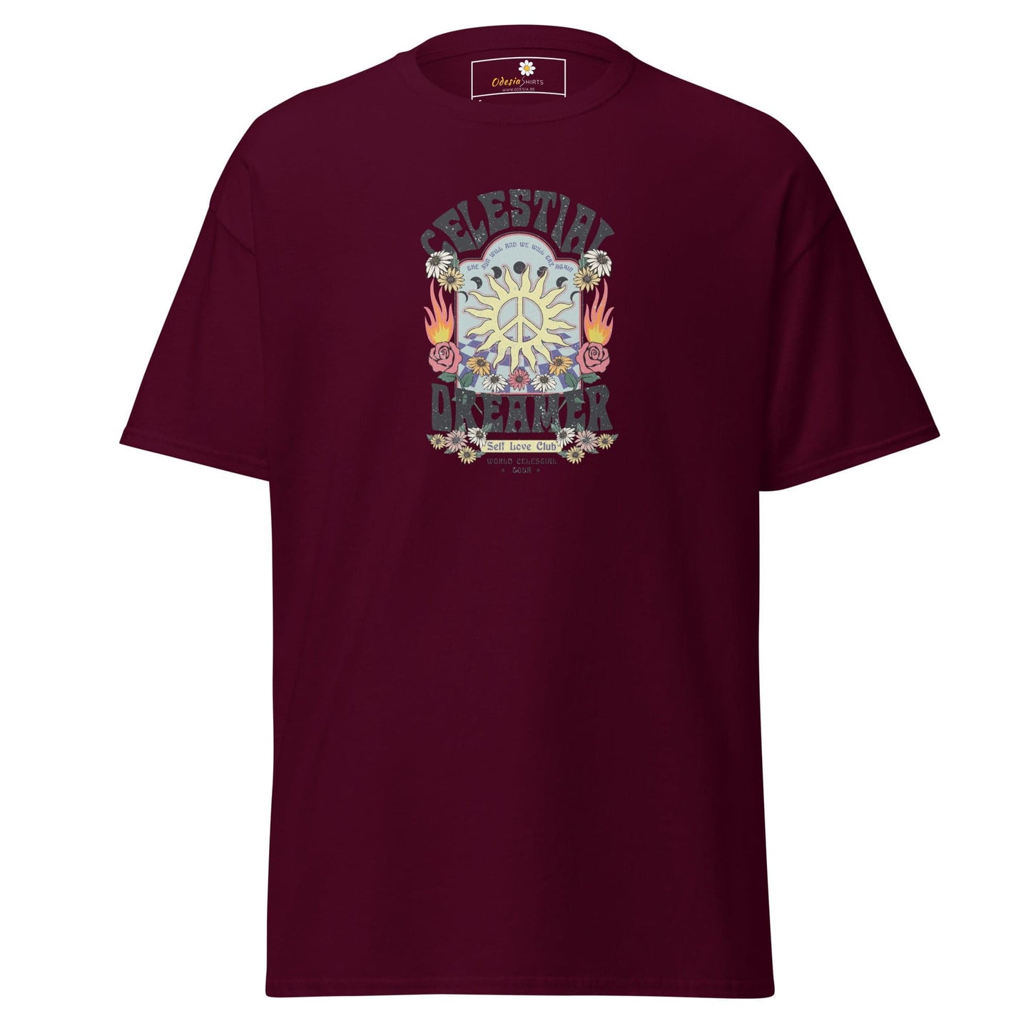 Unisex classic t-shirt - NATURE CELESTIAL FLOWERS - REGULAR - Maroon / S