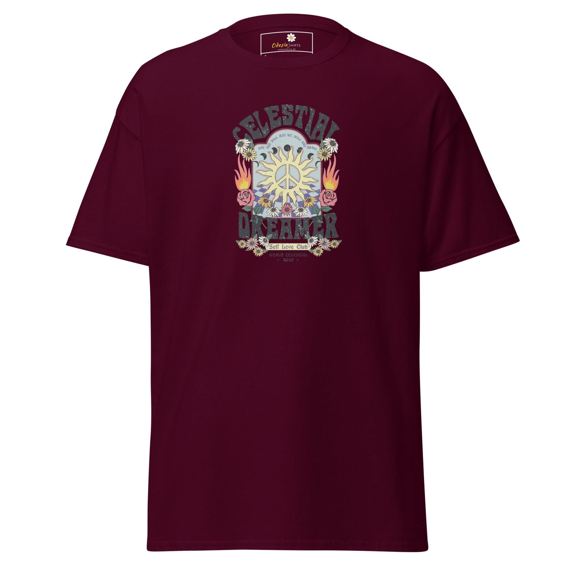 Unisex classic t-shirt - NATURE CELESTIAL FLOWERS - REGULAR - Maroon / S