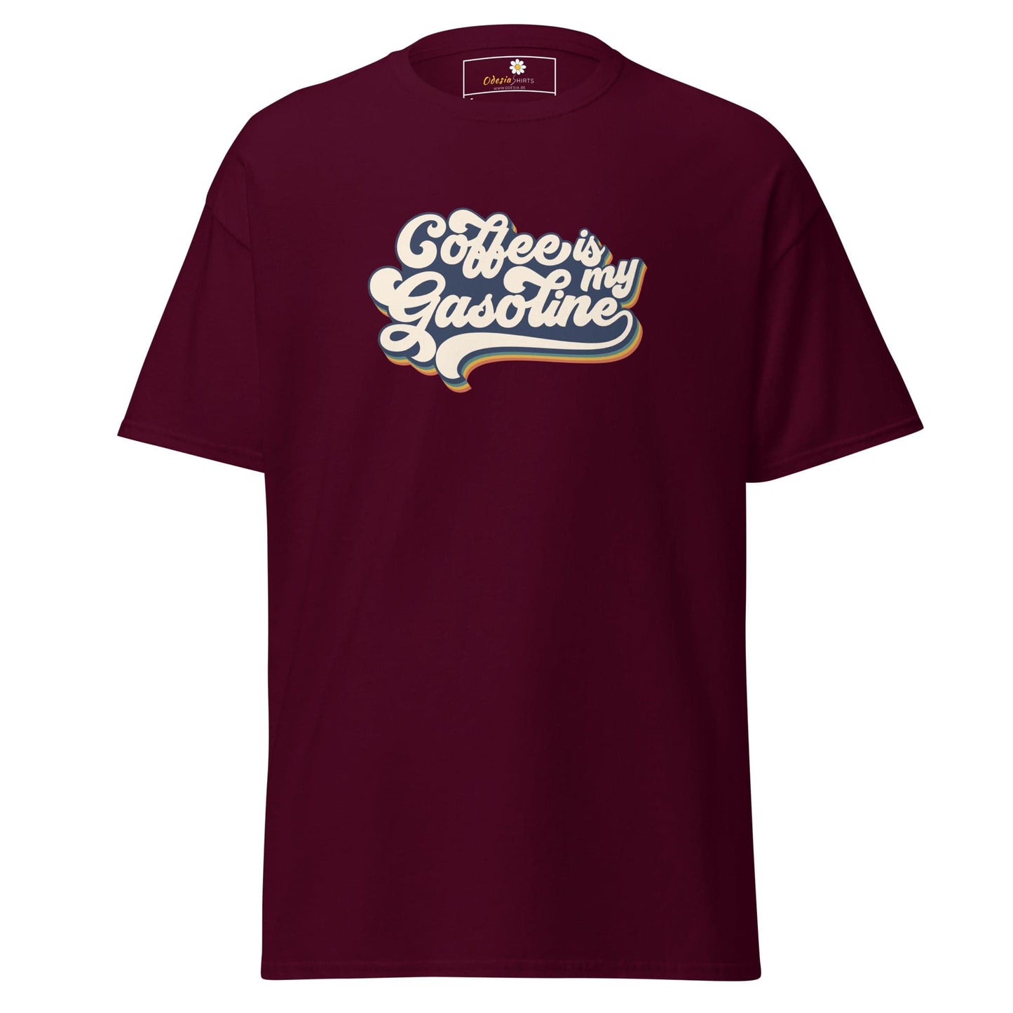 Unisex classic t-shirt - TEXT COFFEE IS MY GASEOLINE - REGULAR - Maroon / S