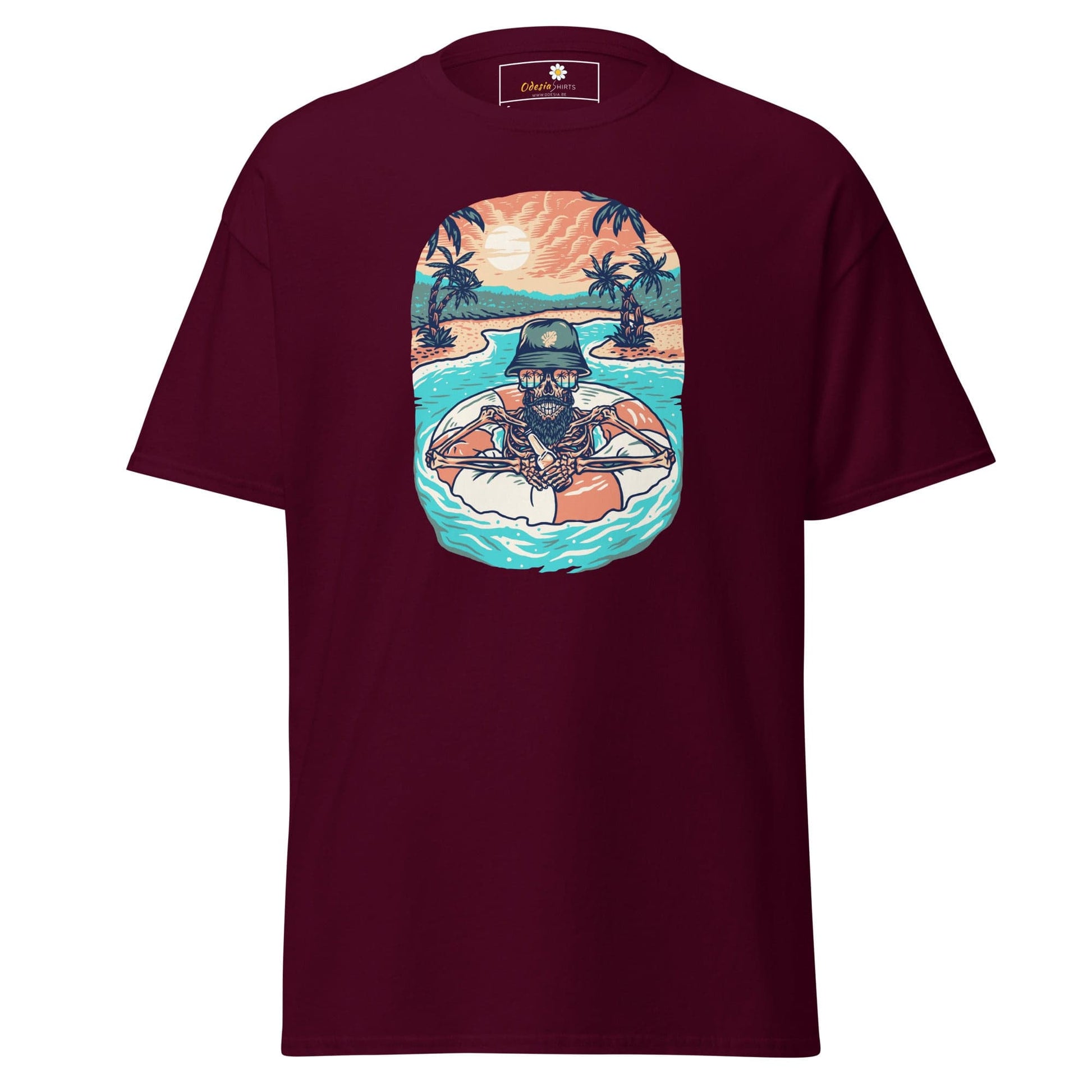 Unisex classic tshirt - SKULL SUMMER POOL - REGULAR - Maroon / S