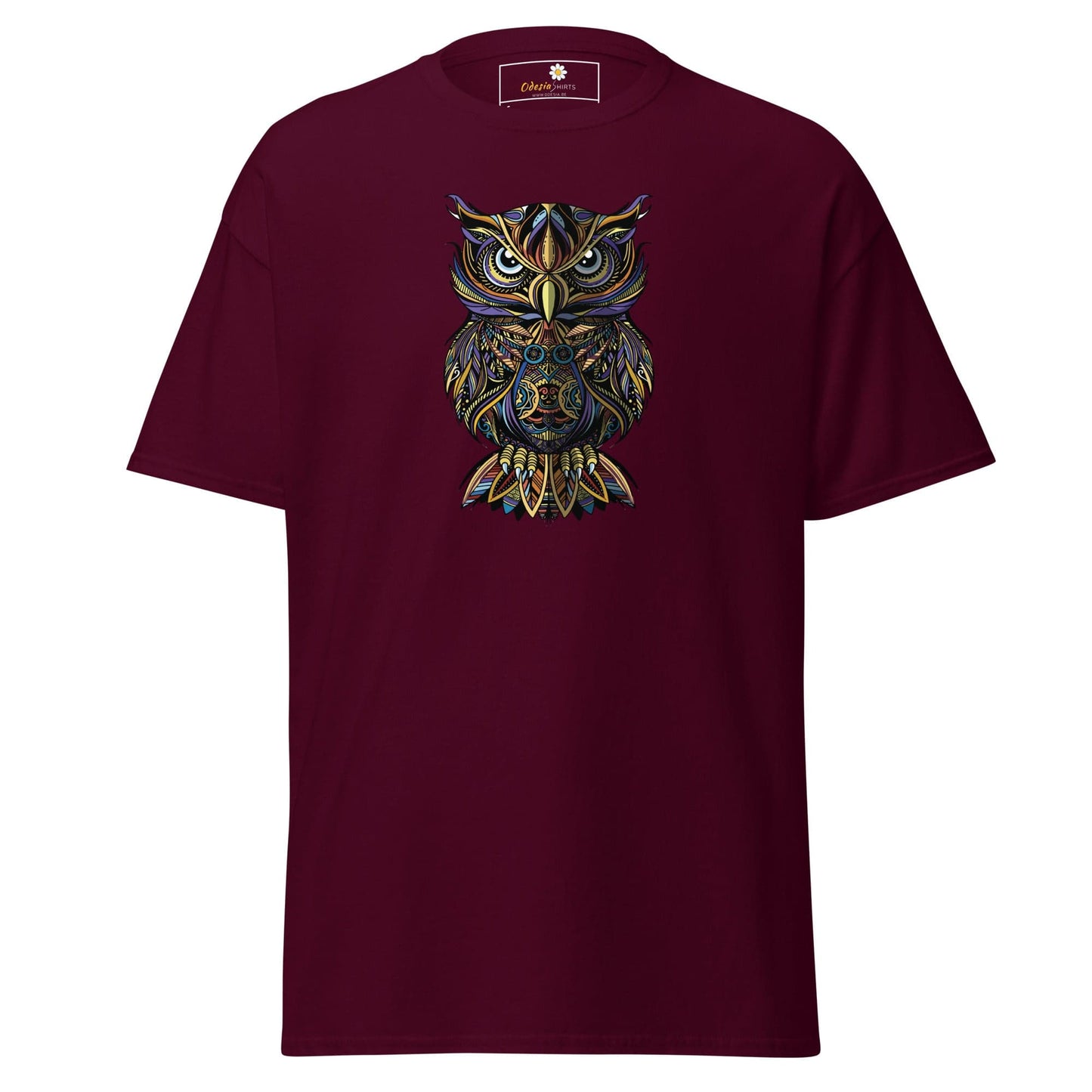Unisex classic t-shirt - WILD LIFE ABSTRACT OWL - REGULAR - Maroon / S