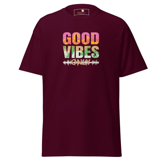 Unisex classic t-shirt - TEXT POSITIVE GOOD VIBES ONLY - REGULAR - Maroon / S
