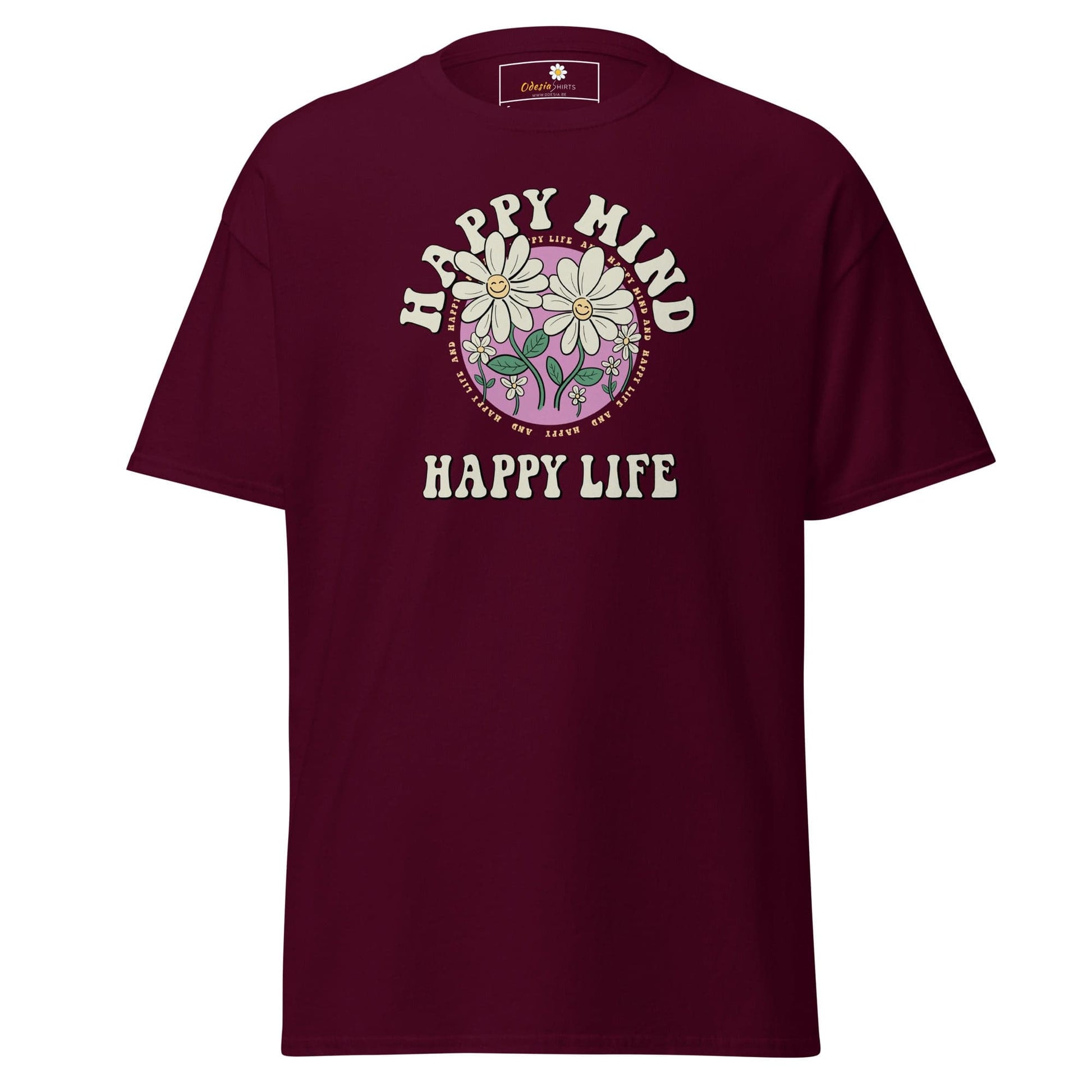 Unisex classic t-shirt - POSITIVE HAPPY MIND LIFE - REGULAR - Maroon / S