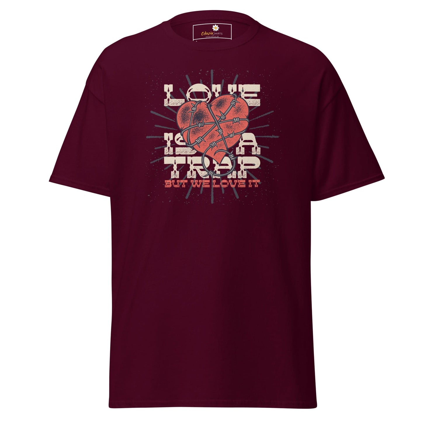 Unisex classic t-shirt - VINTAGE LOVE IS A TRAP - REGULAR - Maroon / S