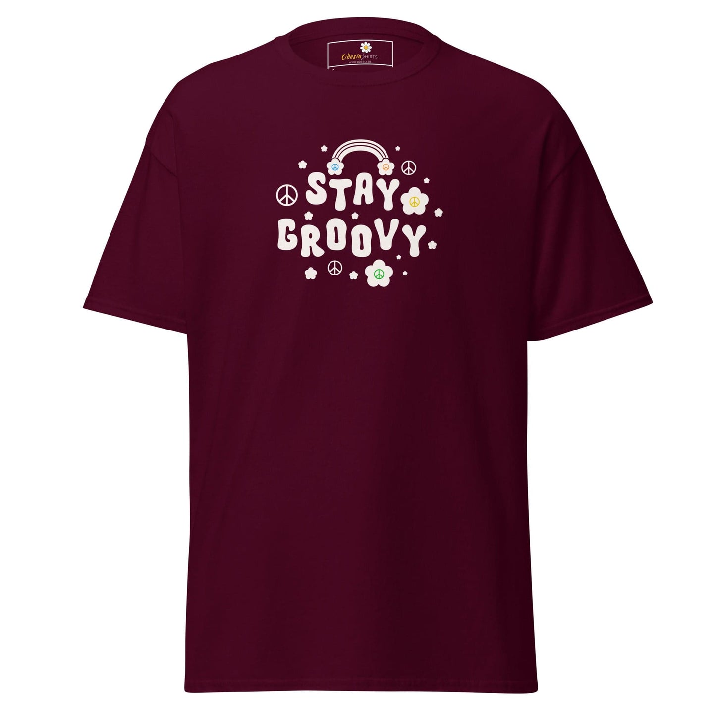 Unisex classic t-shirt - POSITIVE STAY GROOVY FLOWERS - REGULAR - Maroon / S
