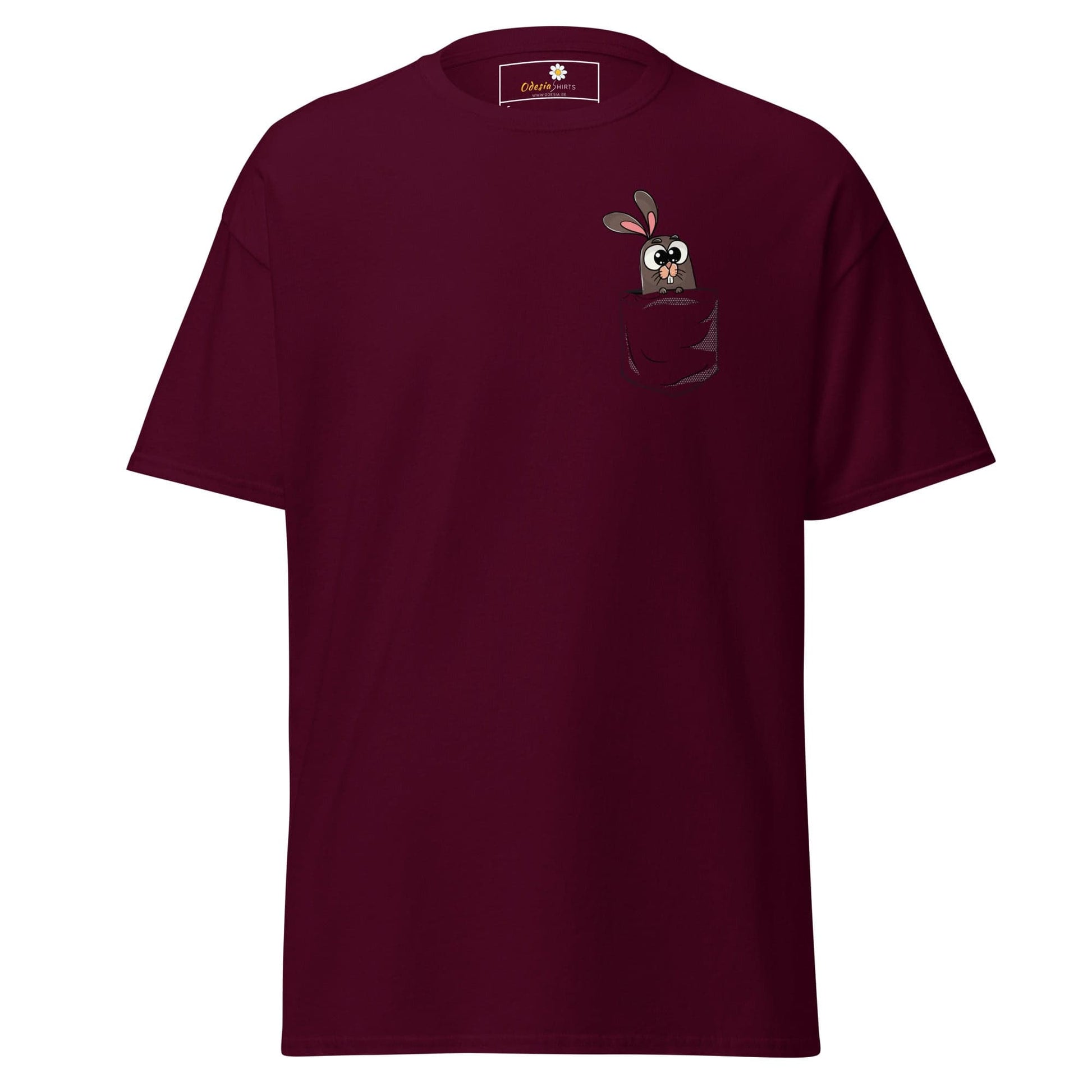 Maroon T-shirt with Bunny pocket for Men and Women available in S to XL sizes