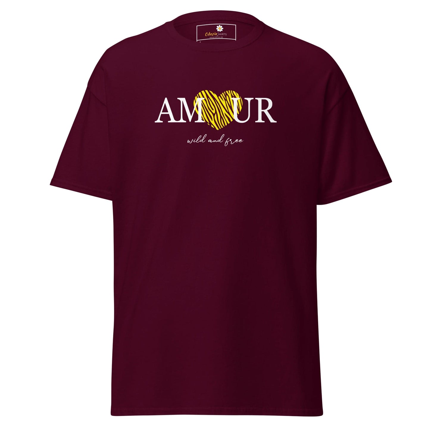 Unisex classic t-shirt TEXT AMOUR WILD N FREE - REGULAR - Maroon / S