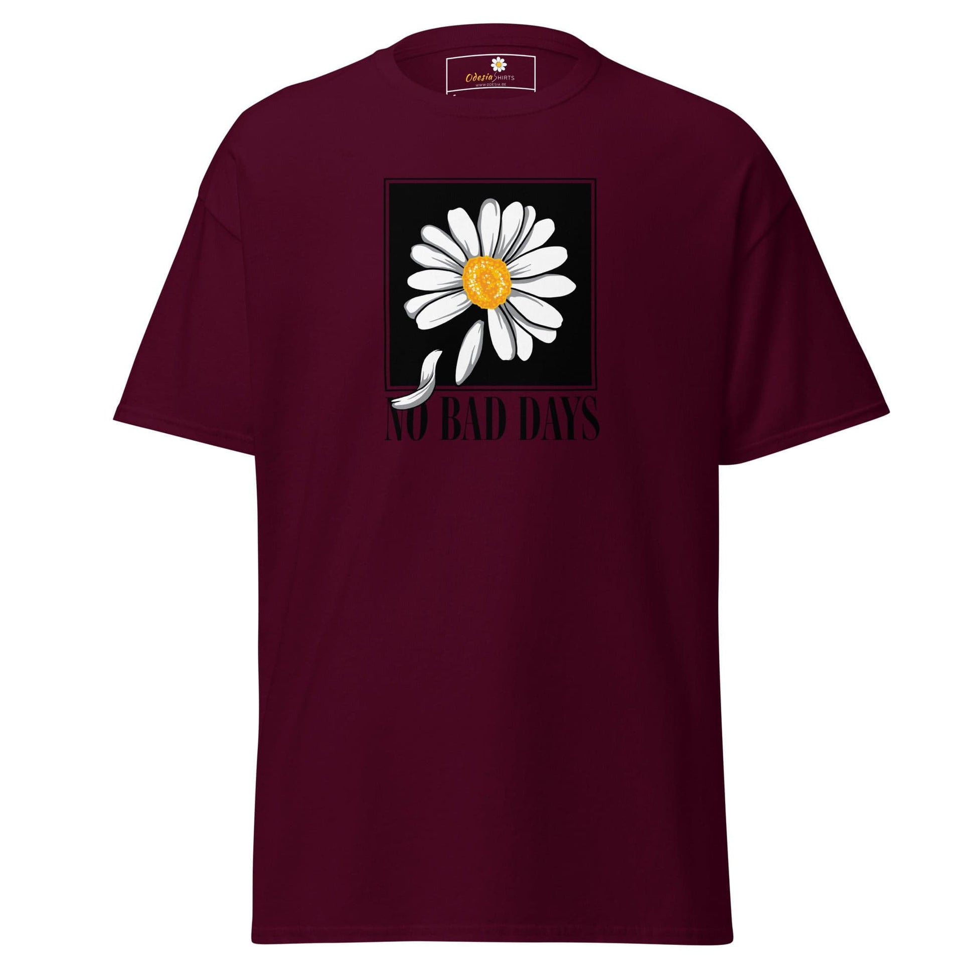 Maroon T-shirt with Daisy graphic for Men and Women, available in Sizes S to XL
