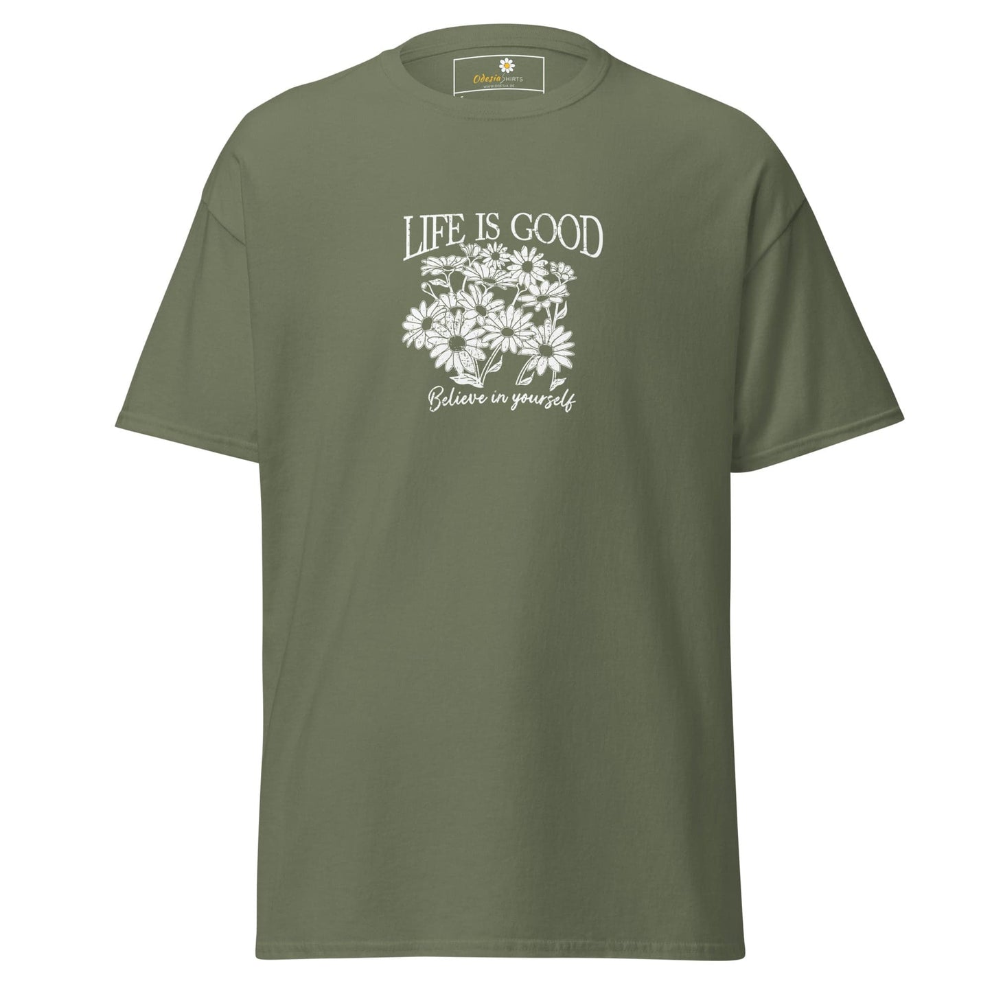 Unisex classic t-shirt - POSITIVE LIFE IS GOOD - REGULAR - Military Green / S