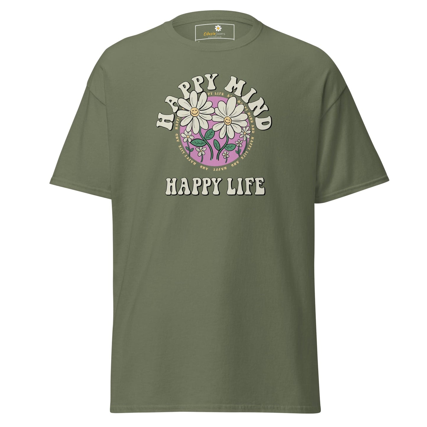 Unisex classic t-shirt - POSITIVE HAPPY MIND LIFE - REGULAR - Military Green / S