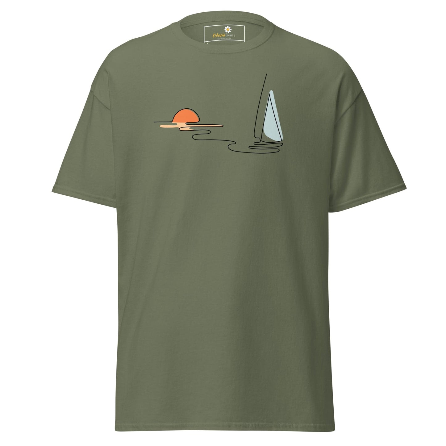 Unisex classic t-shirt - DRAWING LINE SUNSET BOAT - REGULAR - Military Green / S