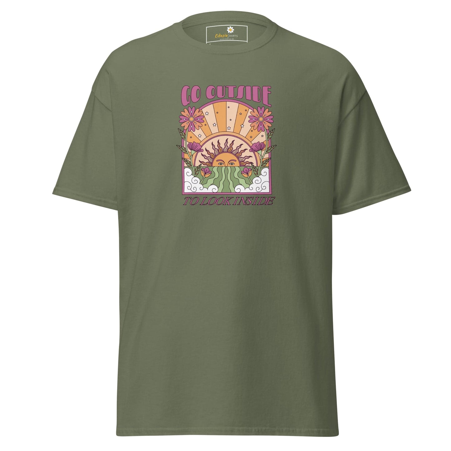 Unisex classic t-shirt - POSITIVE GO OUTSIDE LOOK INSIDE - REGULAR - Military Green / S