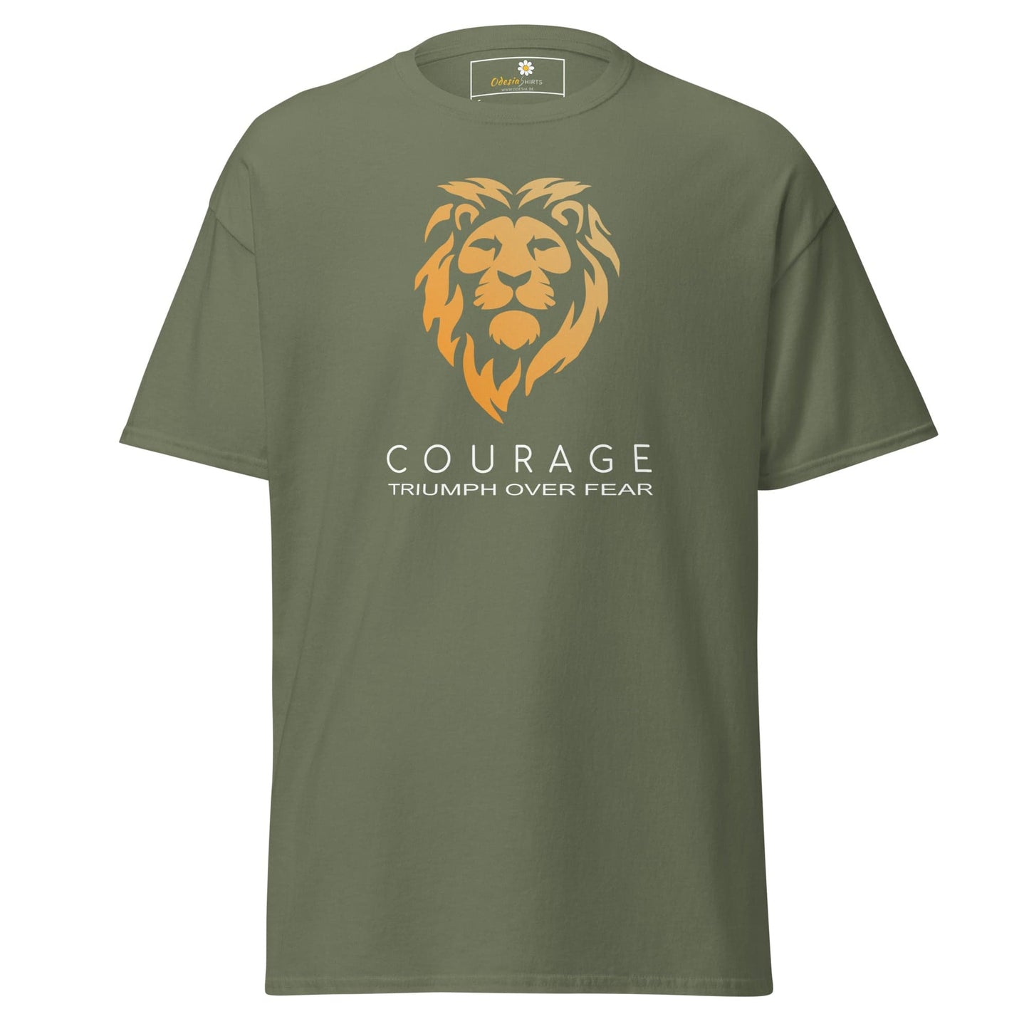 Olive green T-shirt with lion graphic from T-SHIRT DESIGN TEE for men and women