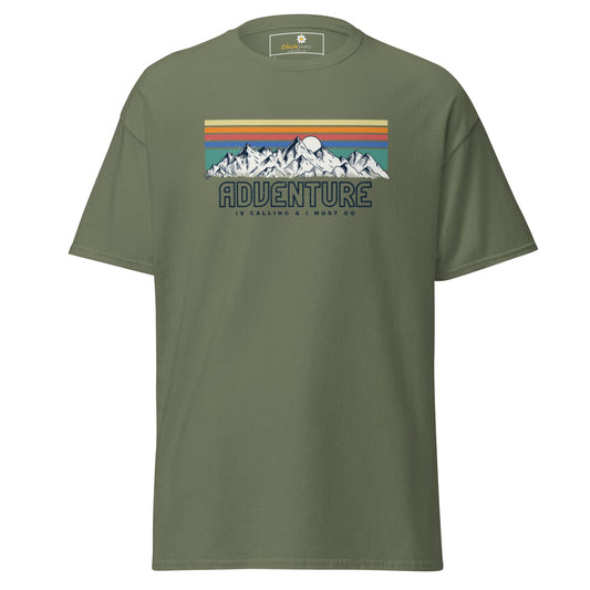 Olive green adventure T-shirt displayed in T-SHIRT DESIGN TEE for men and women sizes S to XL