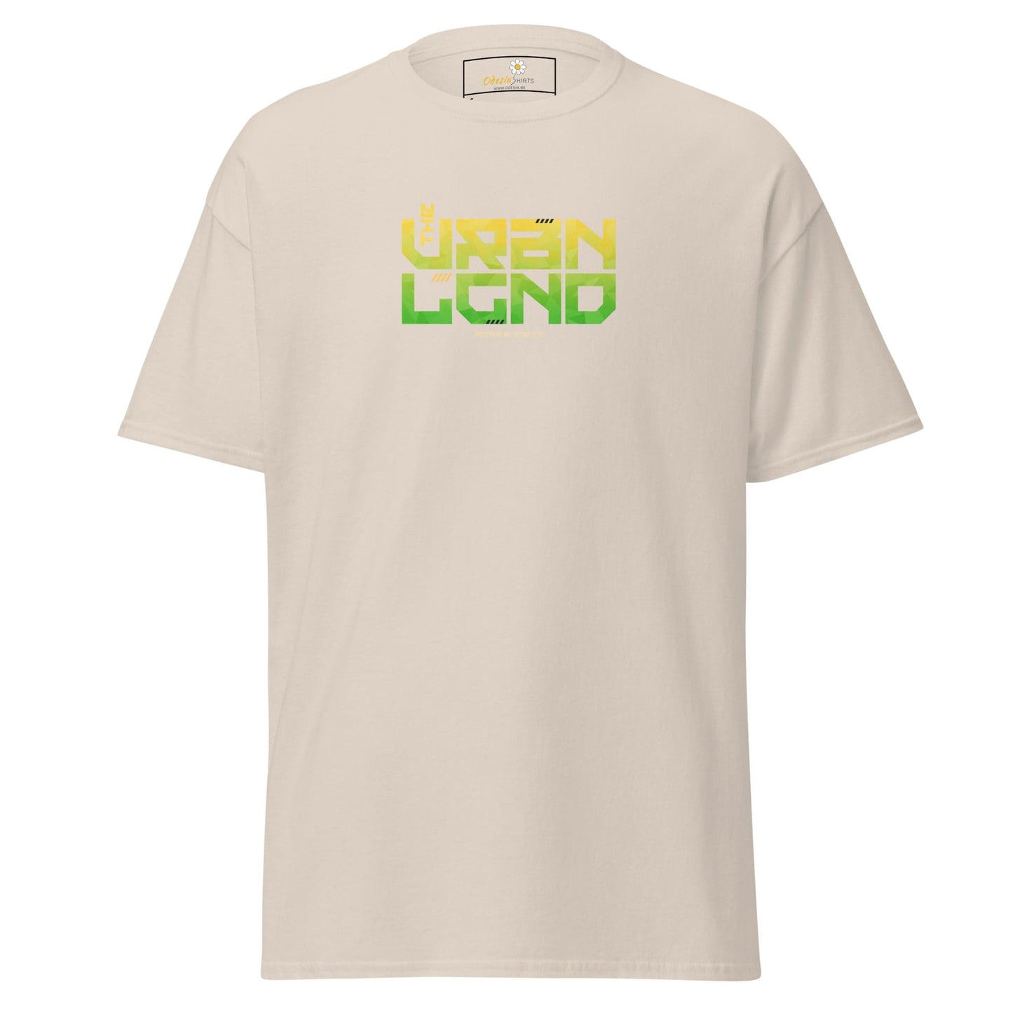 Beige T-shirt with URBAN LGND text for men and women in sizes S to XL