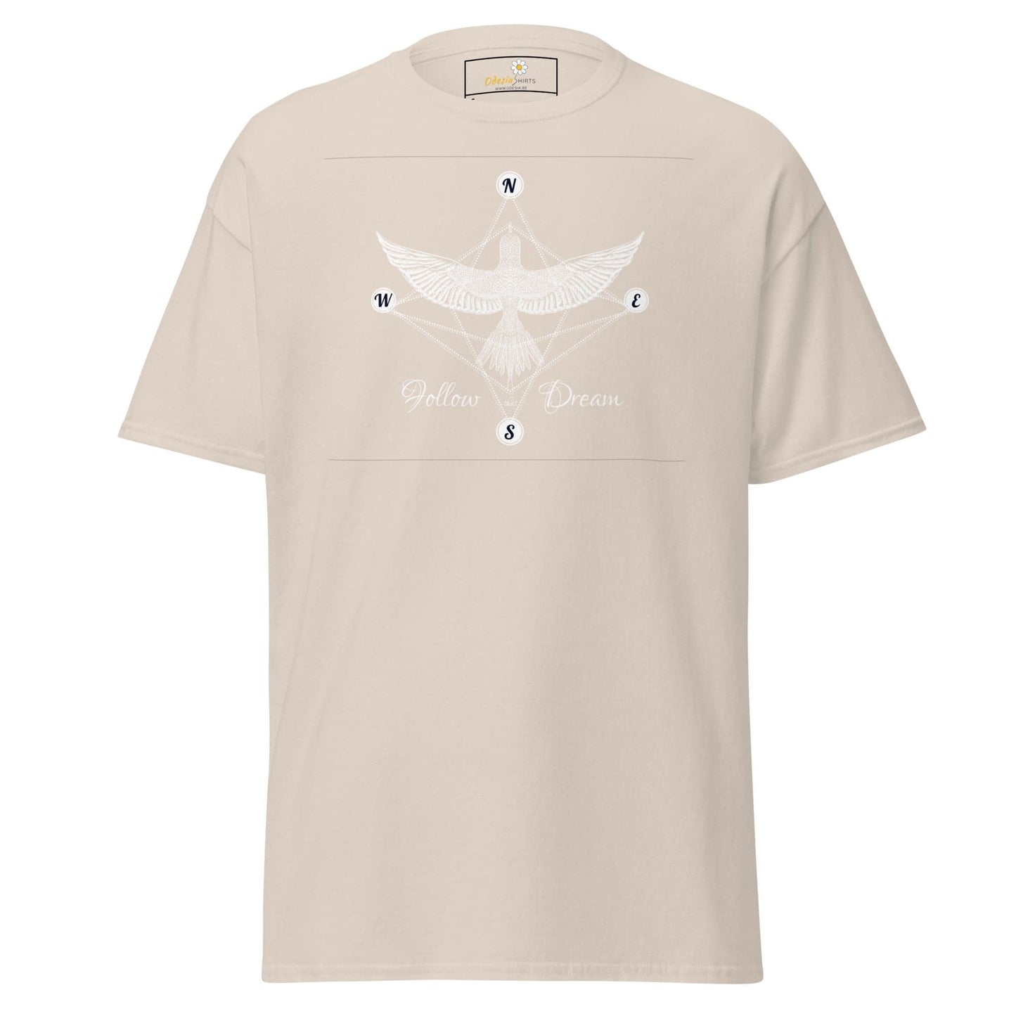 Beige T-shirt with compass graphic from T-SHIRT DESIGN TEE for Men and Women S to XL