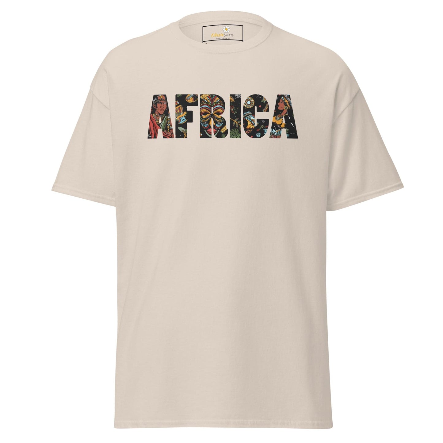 Beige T-shirt featuring AFRICA graphic for men and women in sizes S to XL