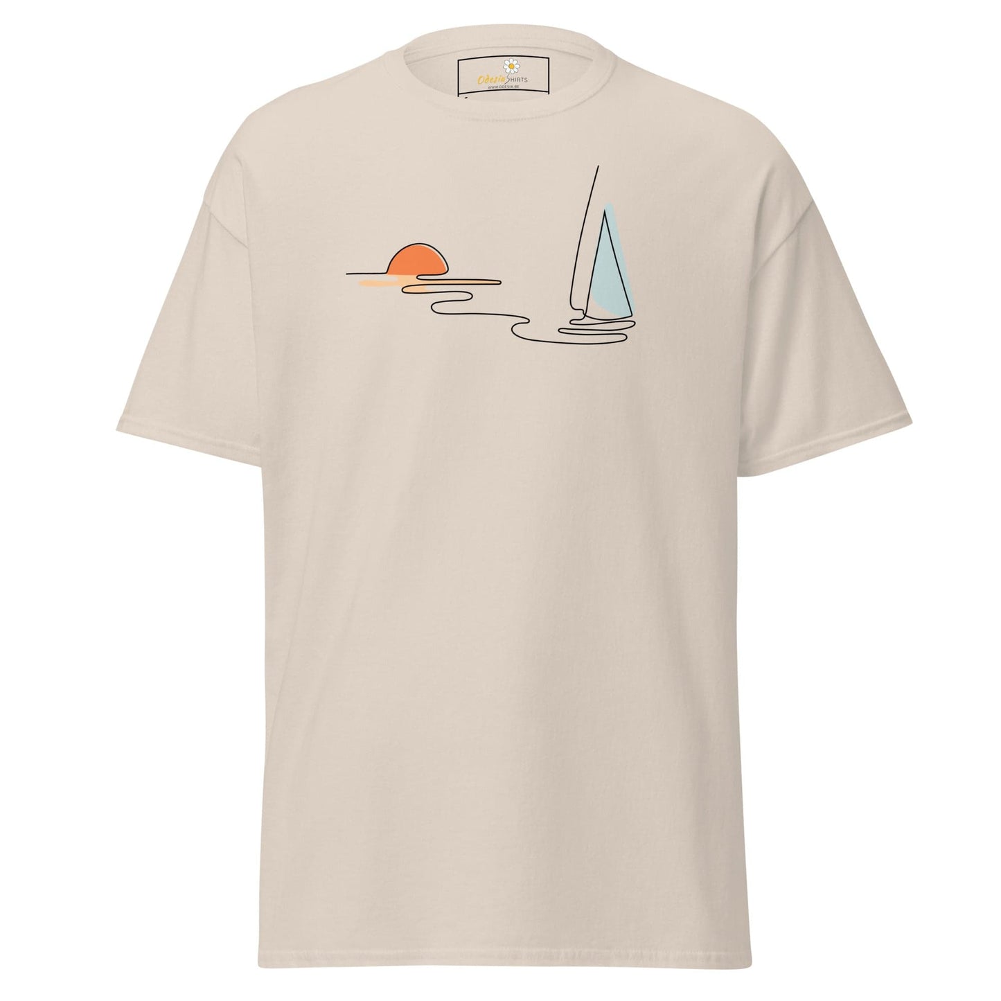Unisex classic t-shirt - DRAWING LINE SUNSET BOAT - REGULAR - Natural / S