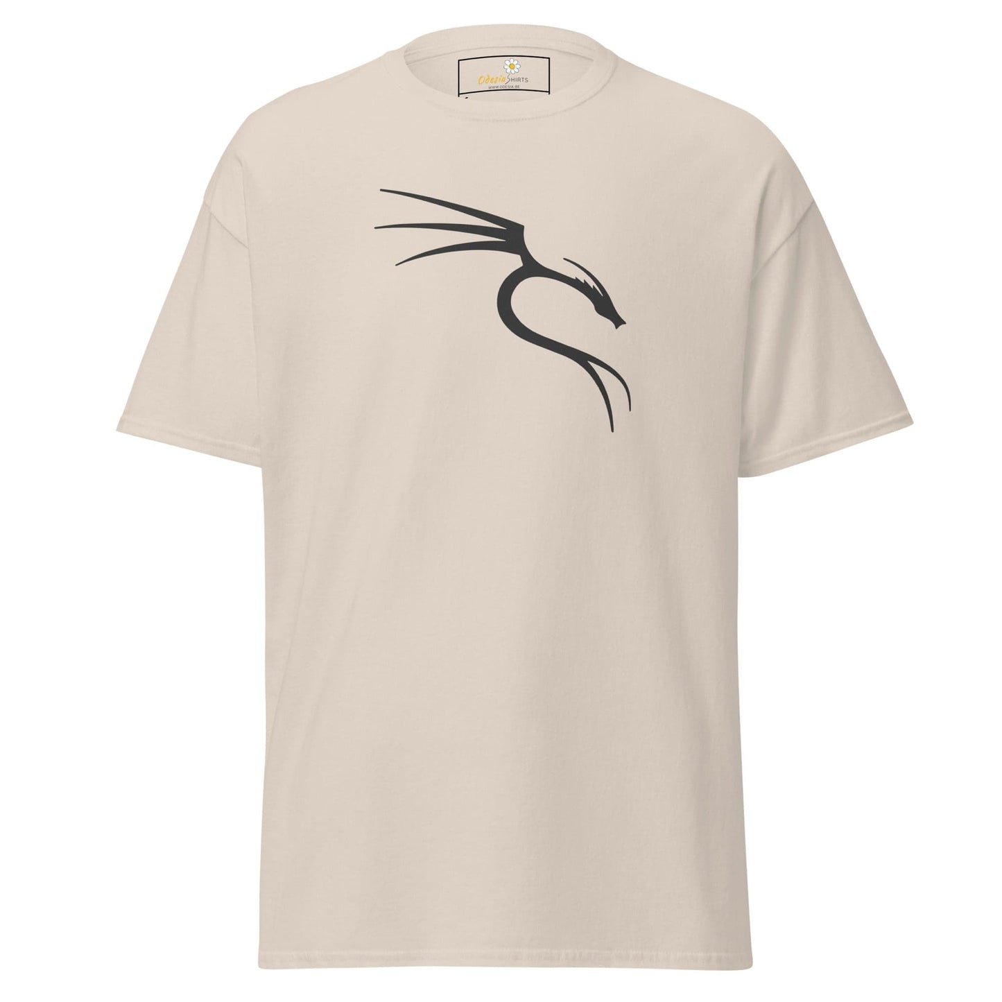 Beige T-shirt with black dragon design for men and women available in sizes S to XL