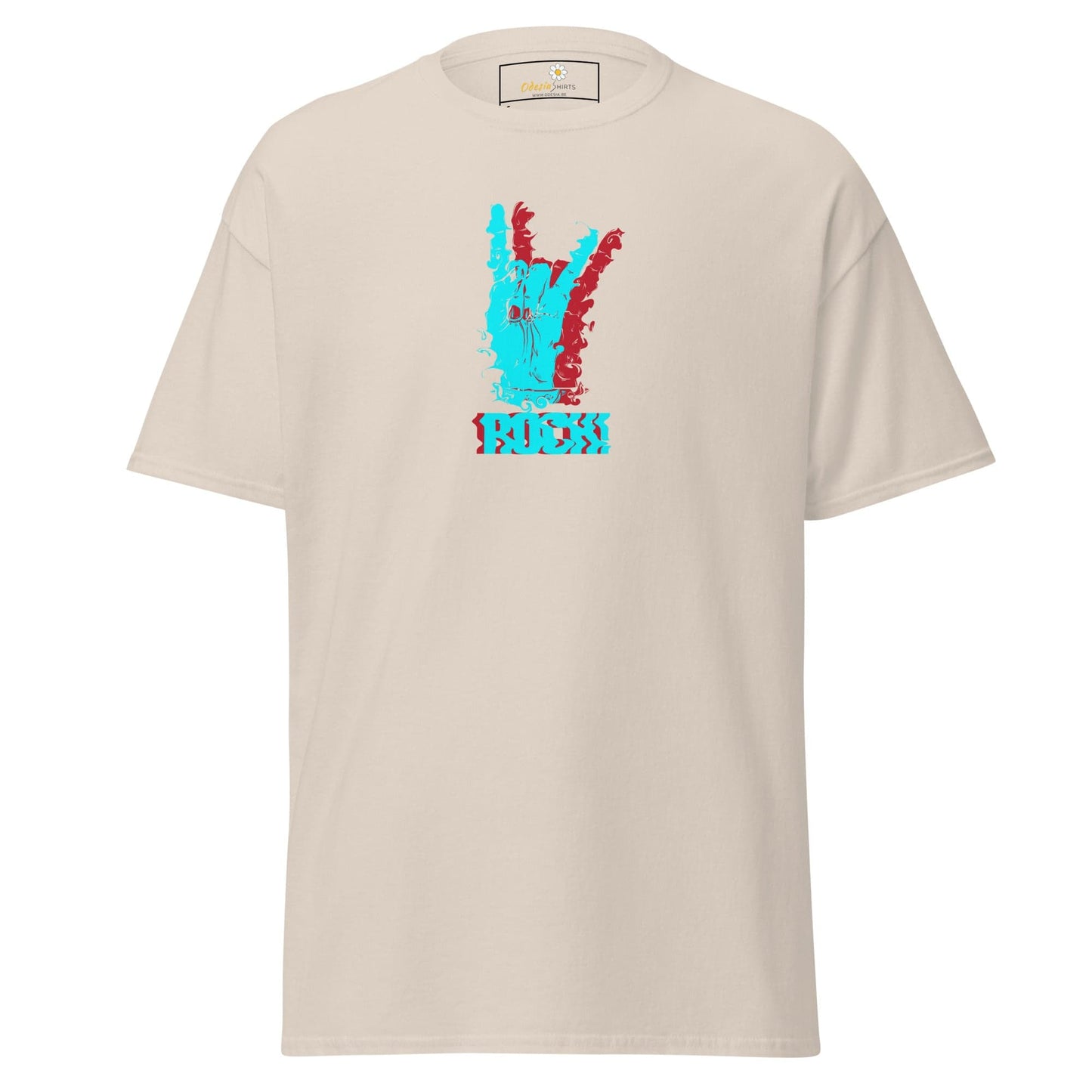 Beige T-shirt with hand gesture graphic for men and women in sizes S to XL