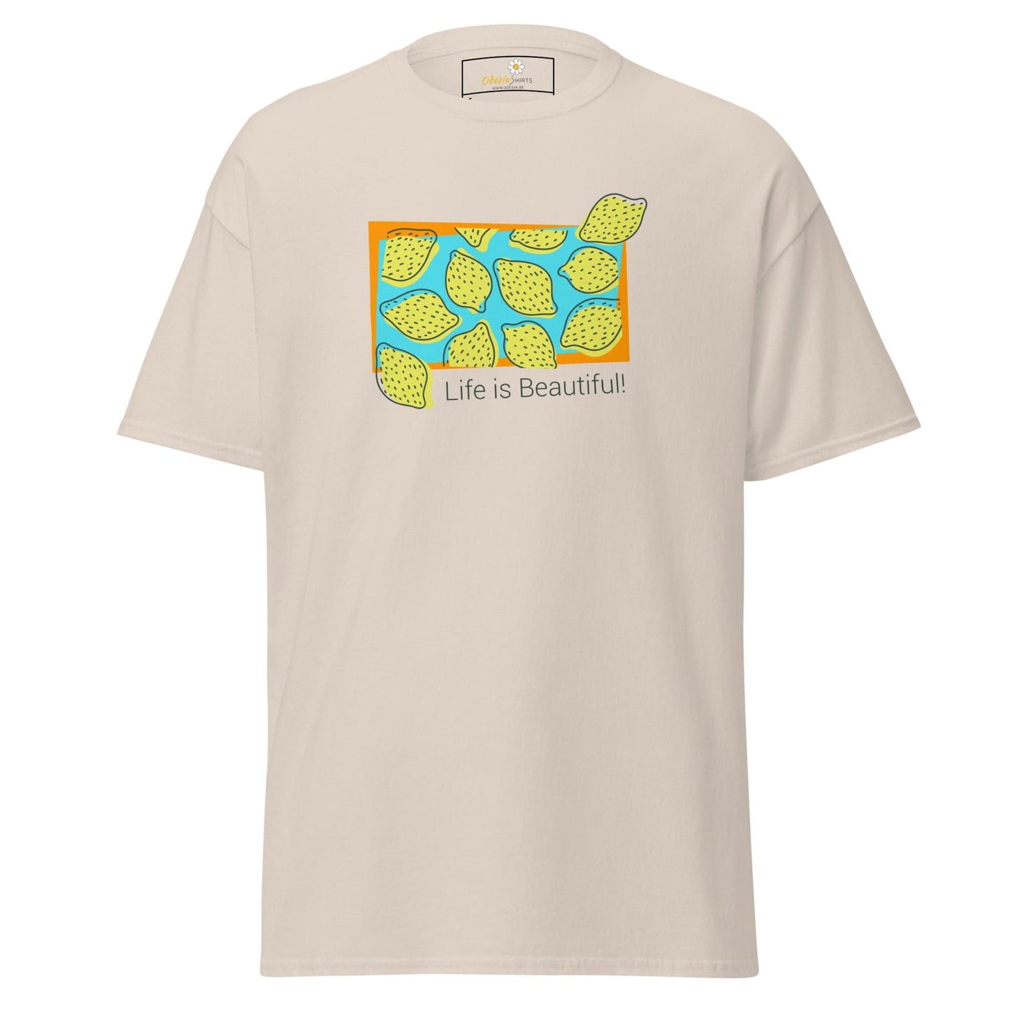 Beige T-shirt with Lemon Graphic, suitable for Men and Women, Sizes S to XL