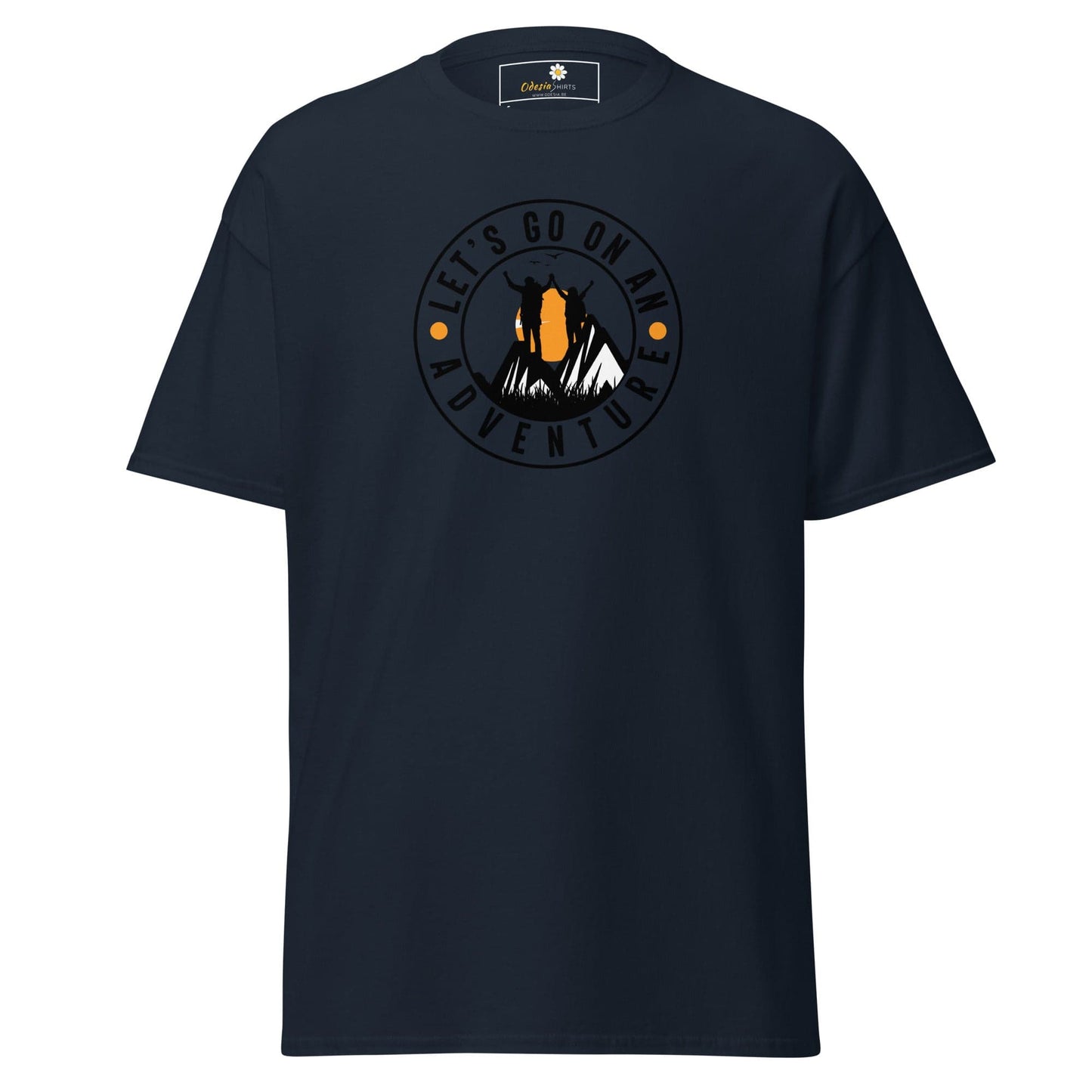Navy blue T-shirt with adventure graphic for Men and Women size S to XL