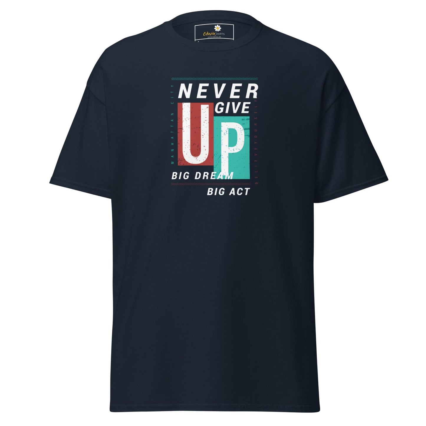 Unisex classic t-shirt - TEXT NEVER GIVE UP - REGULAR - Navy / S