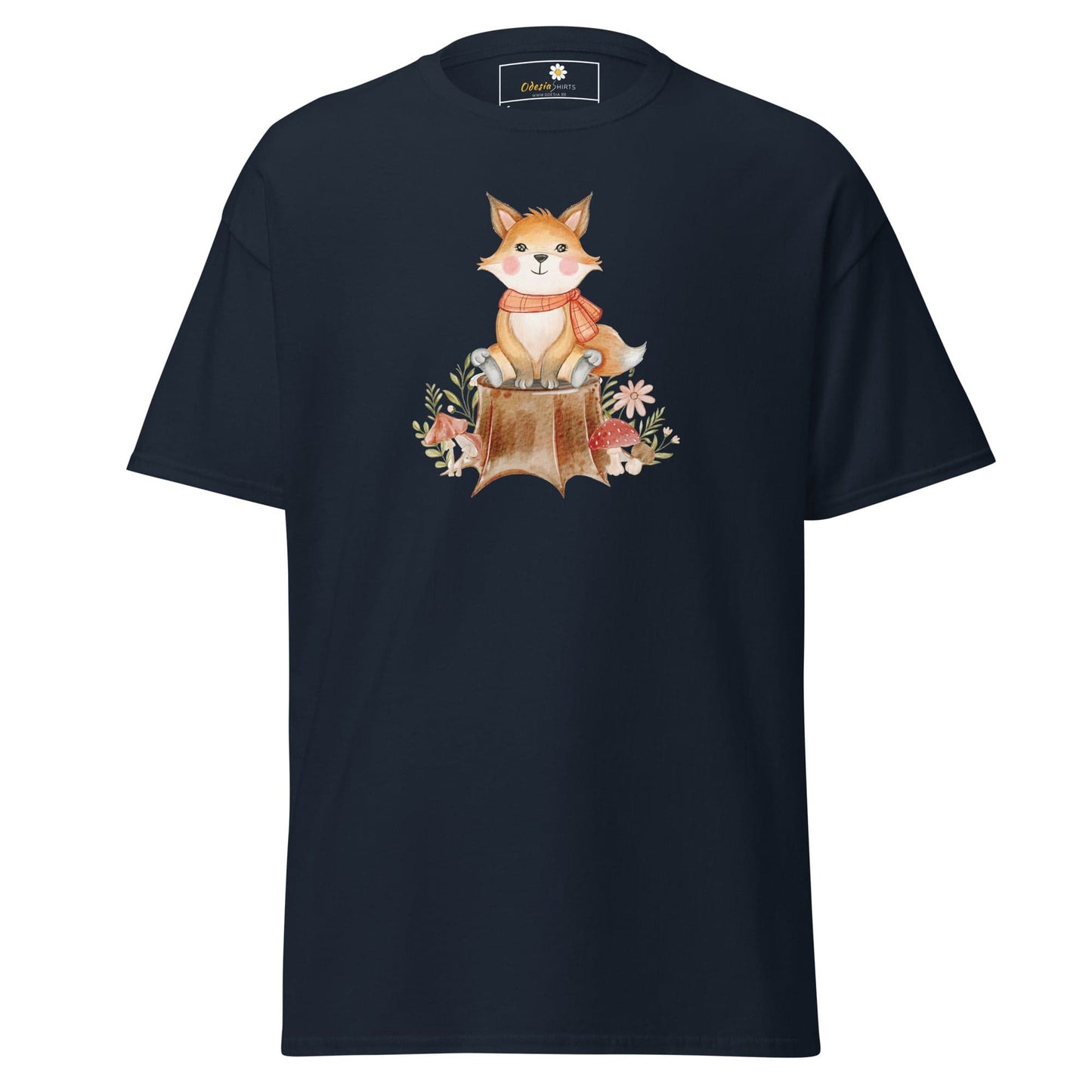 UNisex classic t-shirt - DRAWING FOX ON WOOD - REGULAR - Navy / S