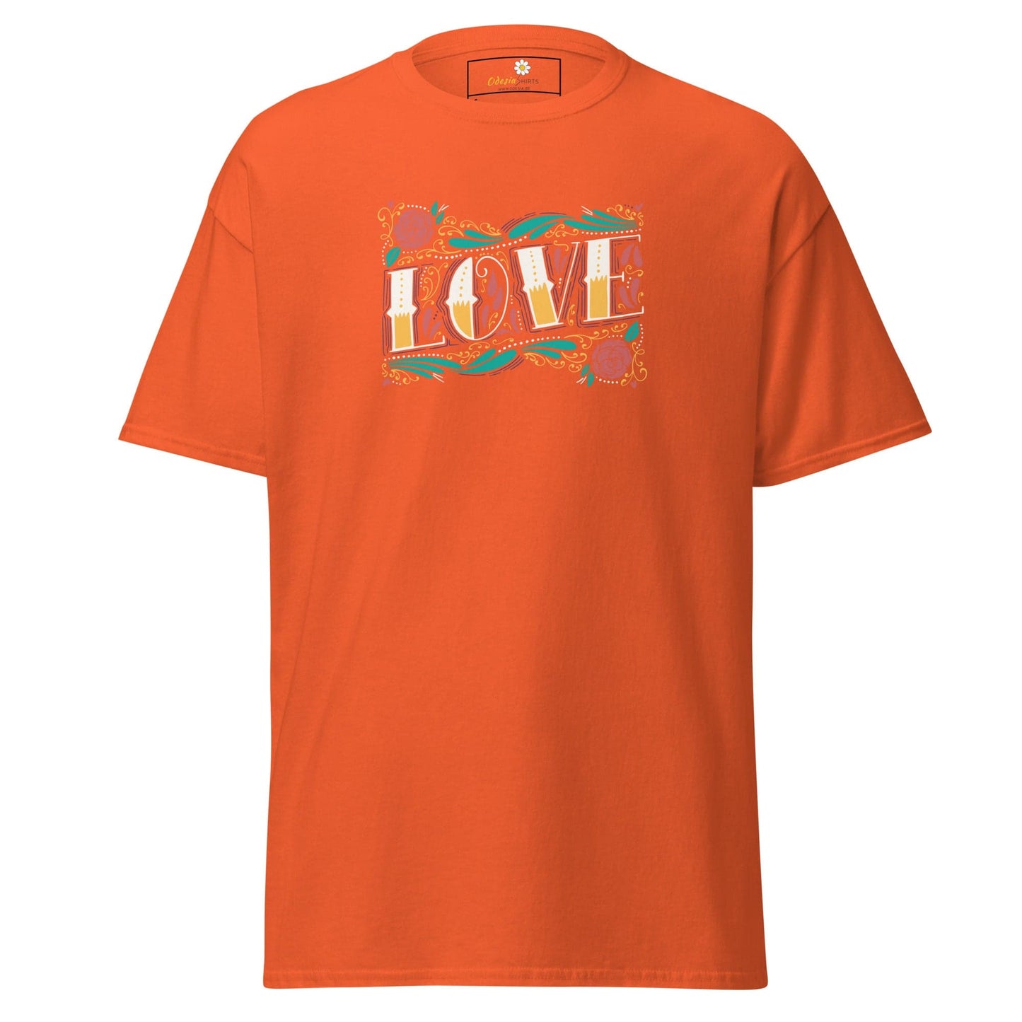 Unisex classic t-shirt - TEXT LOVE FLOWERS - REGULAR - Orange / S