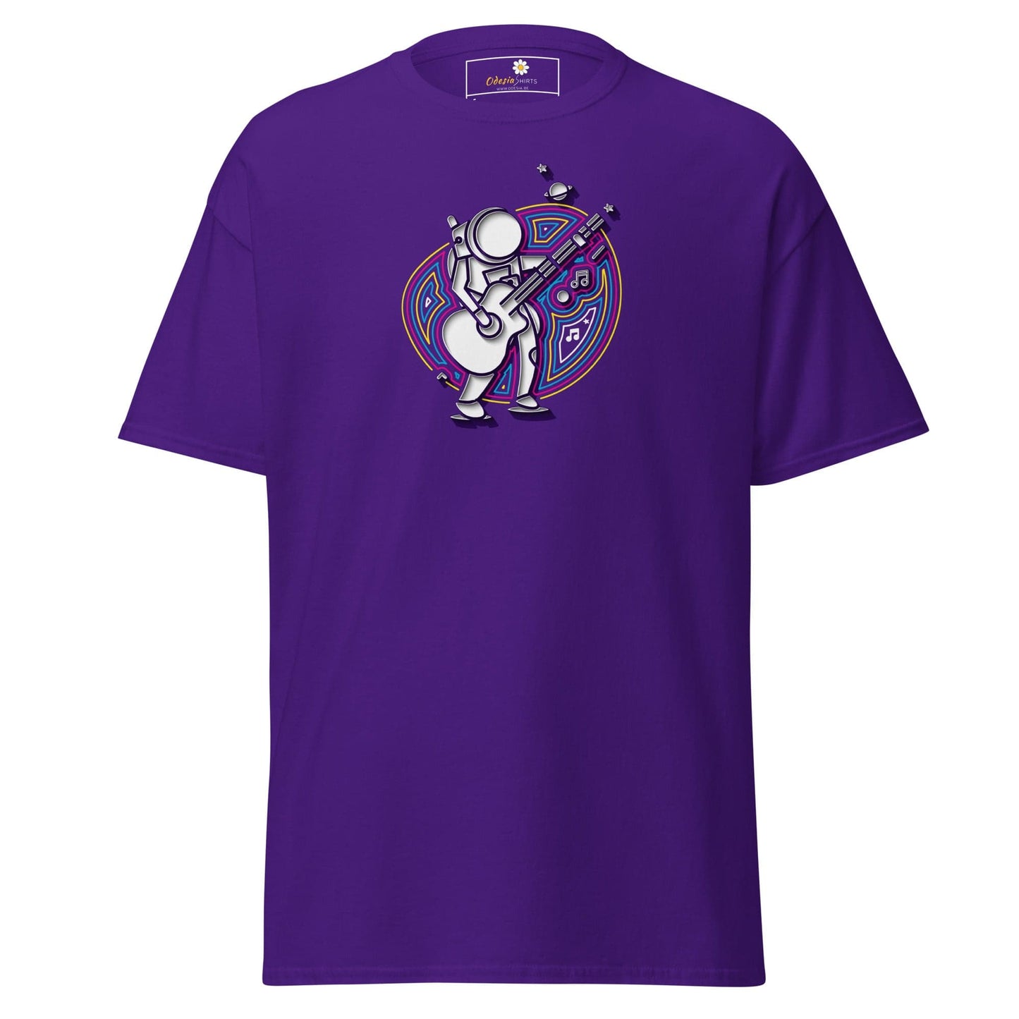 Purple T-shirt with astronaut graphic for Men and Women in sizes S to XL