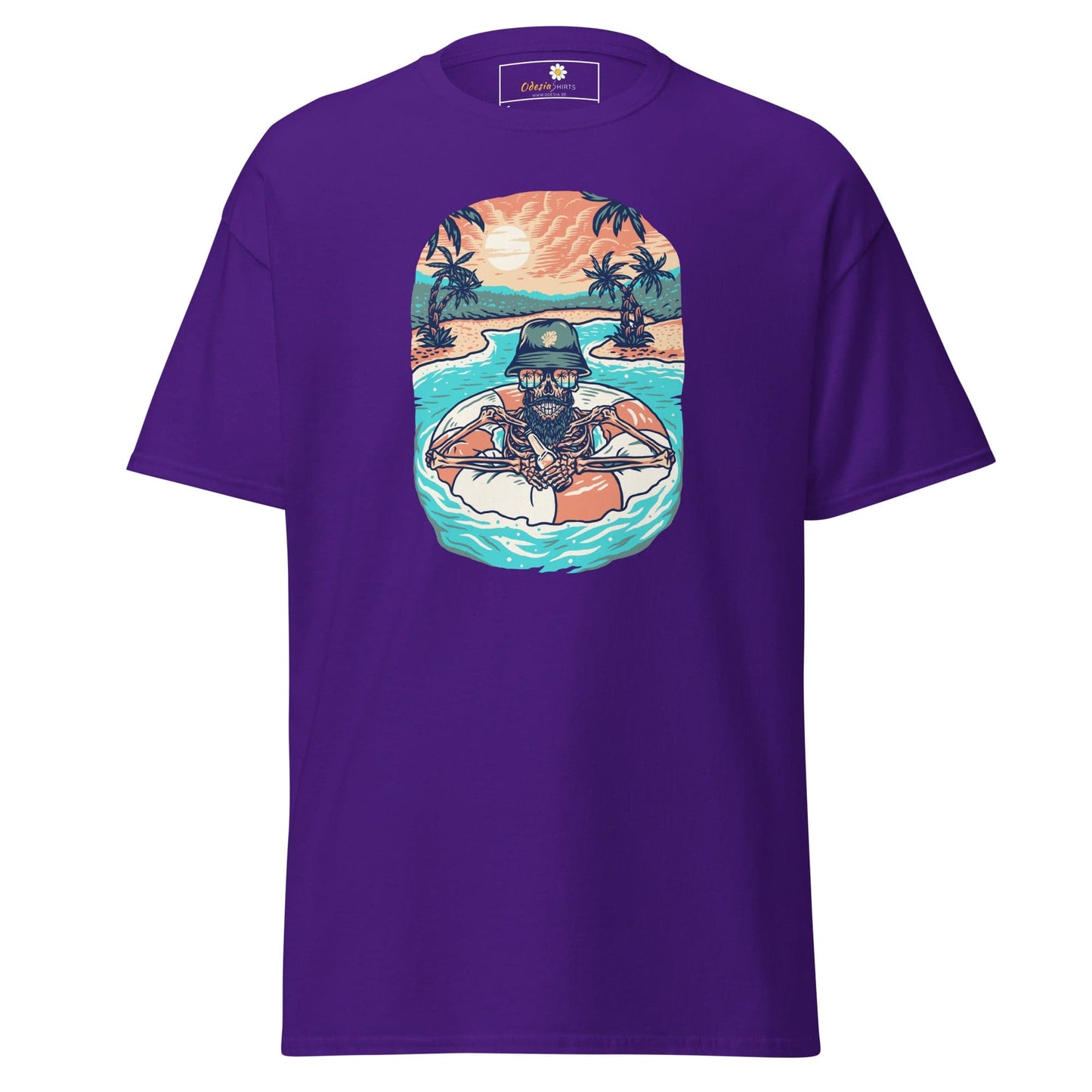 Unisex classic tshirt - SKULL SUMMER POOL - REGULAR - Purple / S