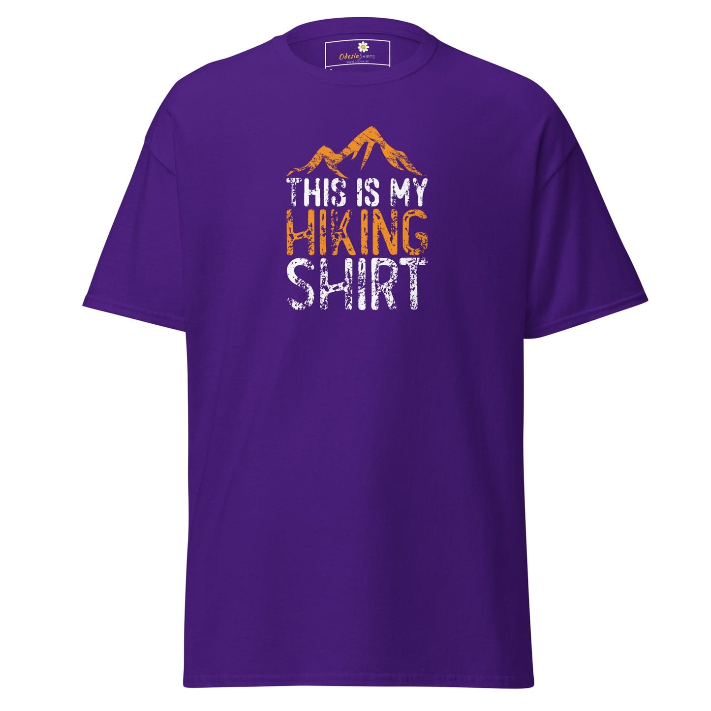 Purple hiking graphic T-shirt for men and women in sizes S to XL