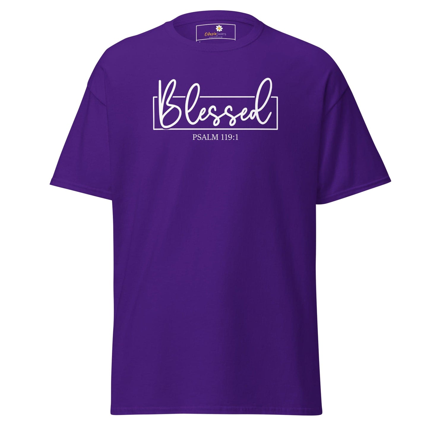 Purple T-shirt with Blessed graphic displayed in T-SHIRT DESIGN TEE for Man and Woman