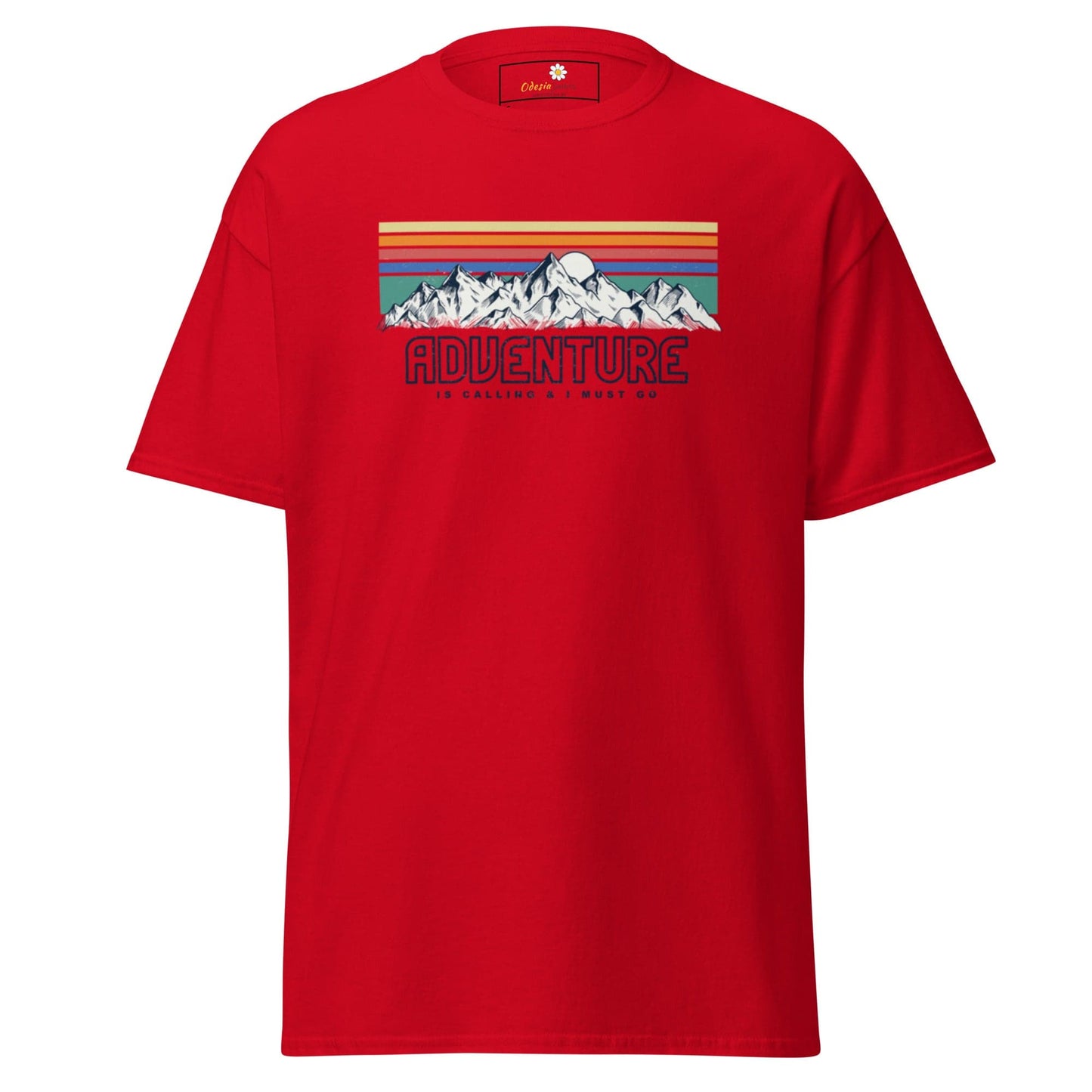 Red T-shirt with mountain graphic from T-SHIRT DESIGN TEE for Men and Women sizes S to XL