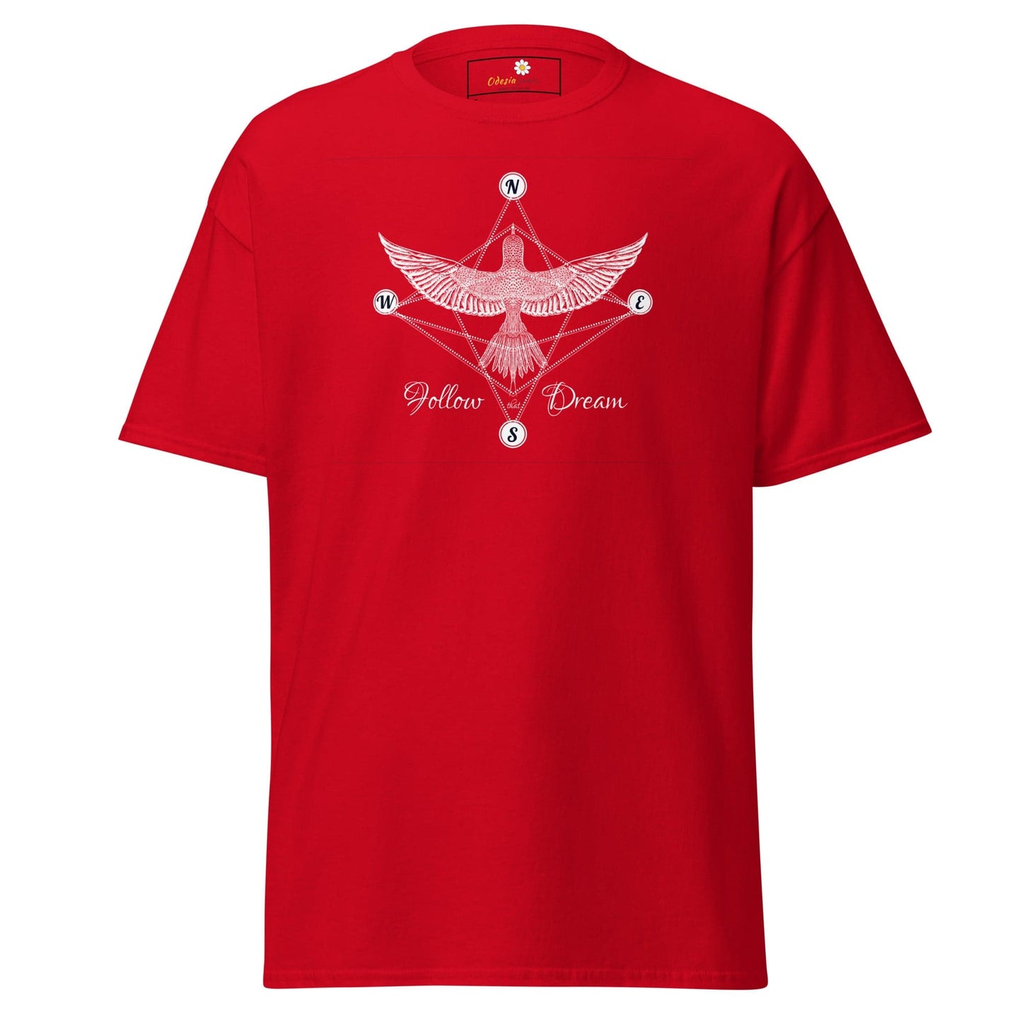 Red T-shirt with bird design from T-SHIRT DESIGN TEE for Men and Women, available in S to XL