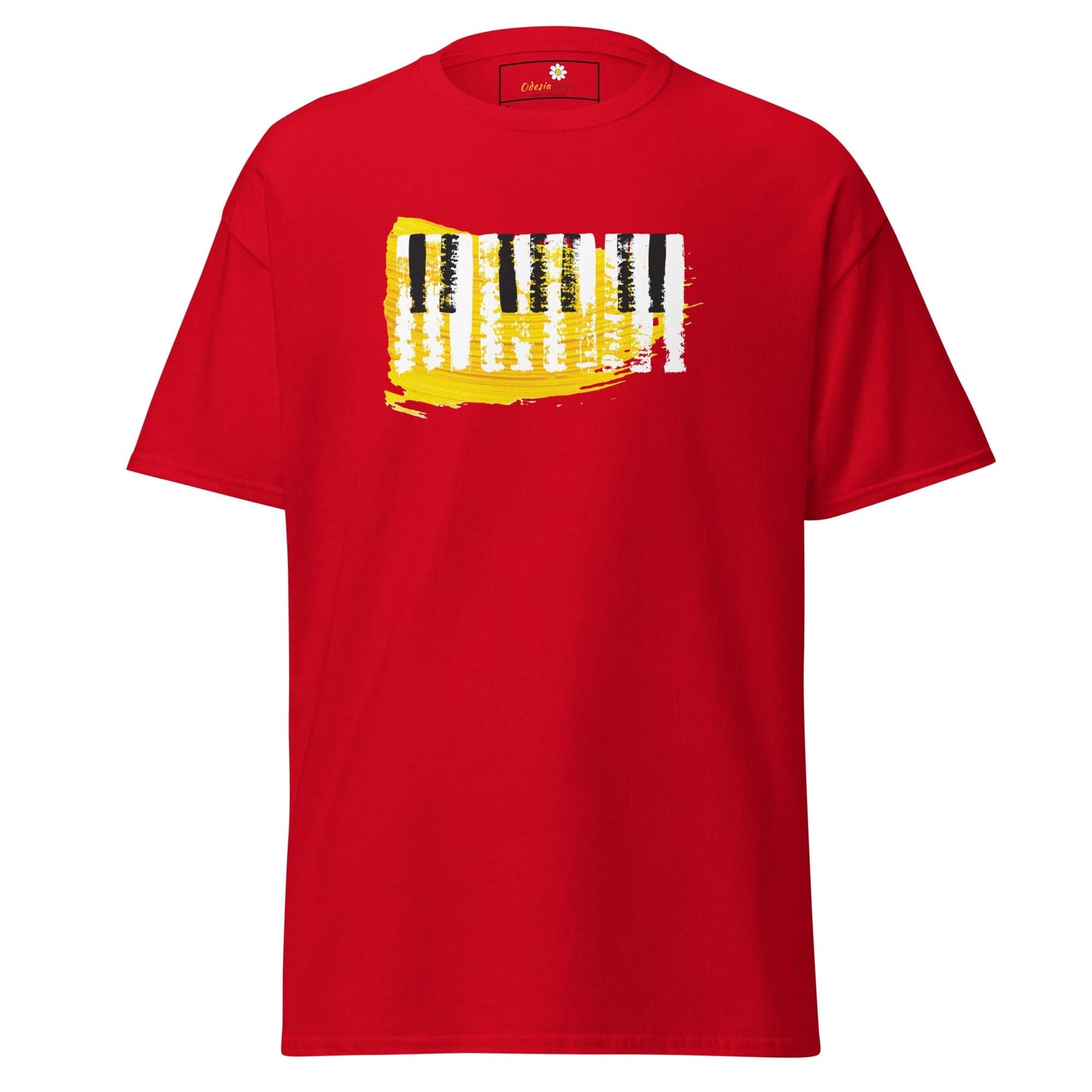 Red T-shirt with piano key design from T-SHIRT DESIGN TEE for men and women