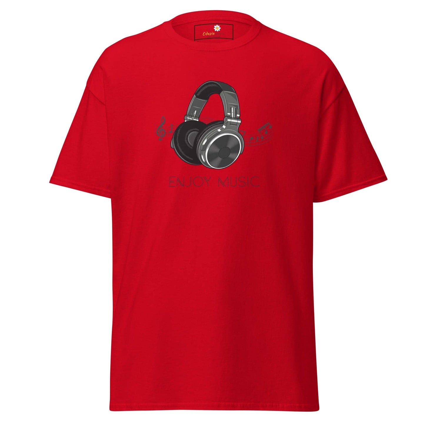 Red T-shirt with headphone graphic from T-Shirt Design Tee for Men and Women