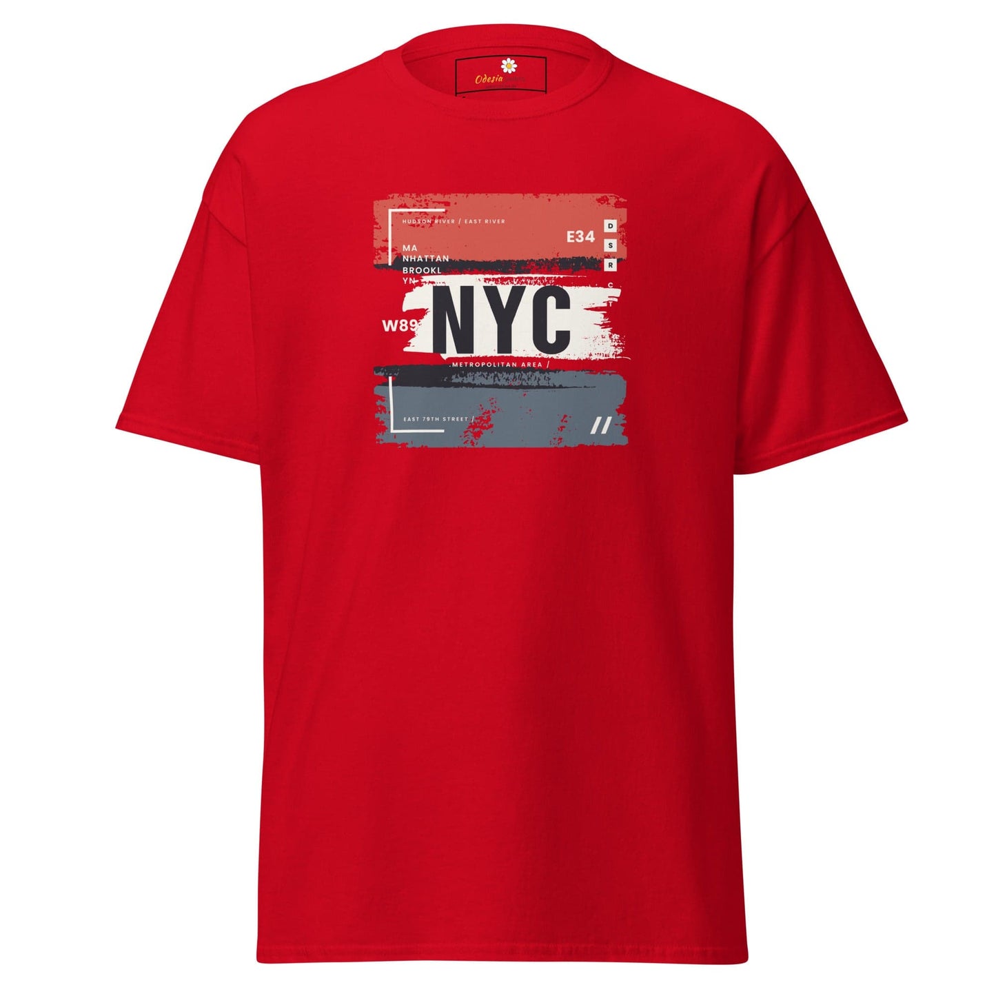 Red T-shirt with New York City graphic for men and women in S to XL sizes