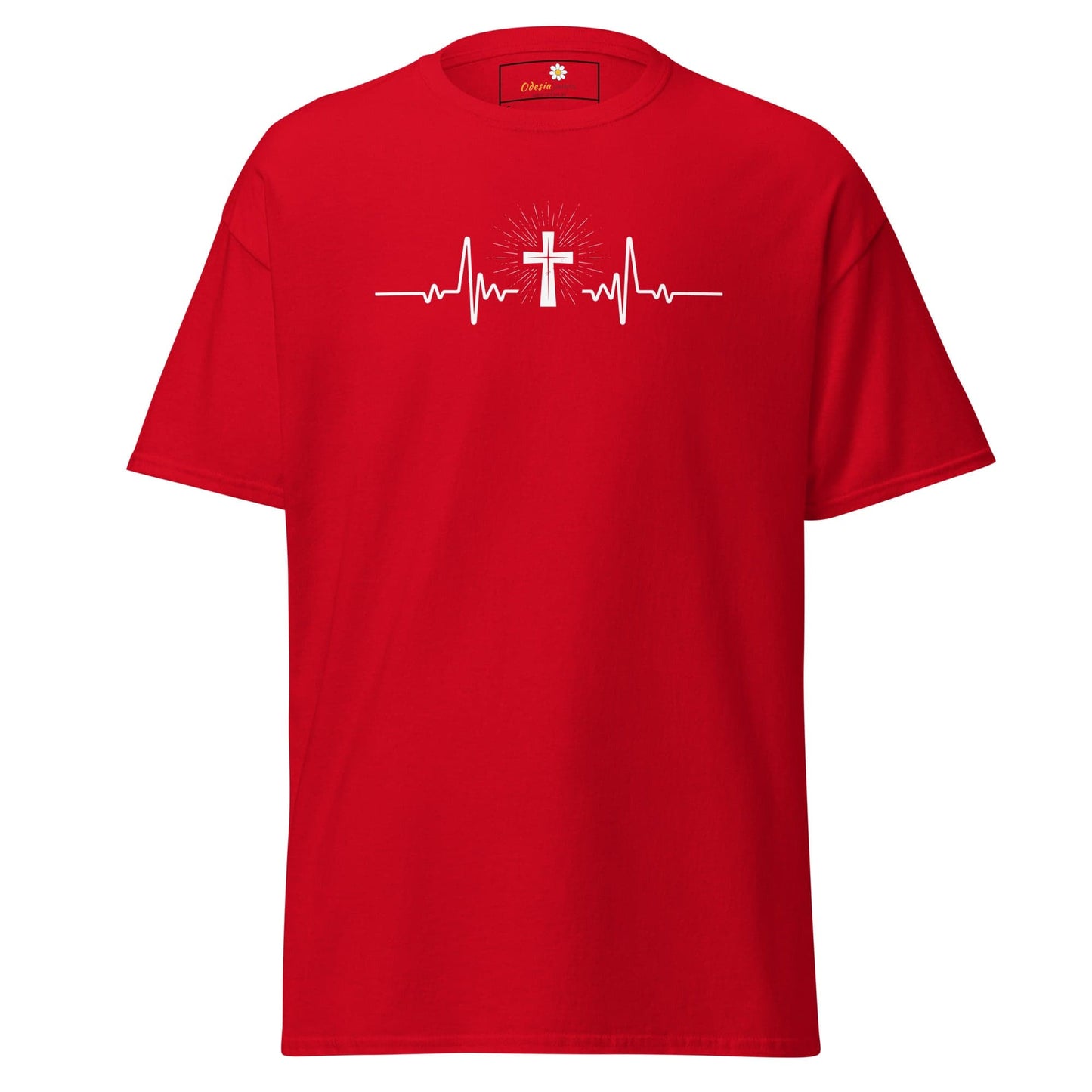 Red T-shirt with cross heartbeat design from T-SHIRT DESIGN TEE for men and women