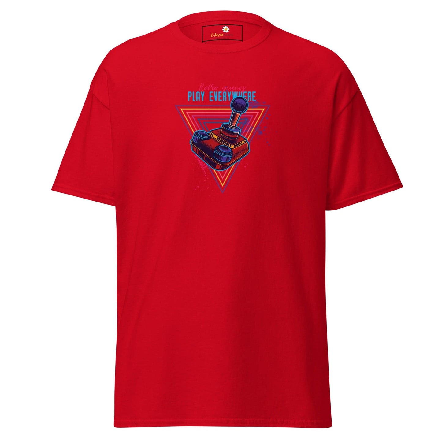 Red T-shirt with retro gaming design for Men and Women in sizes S to XL