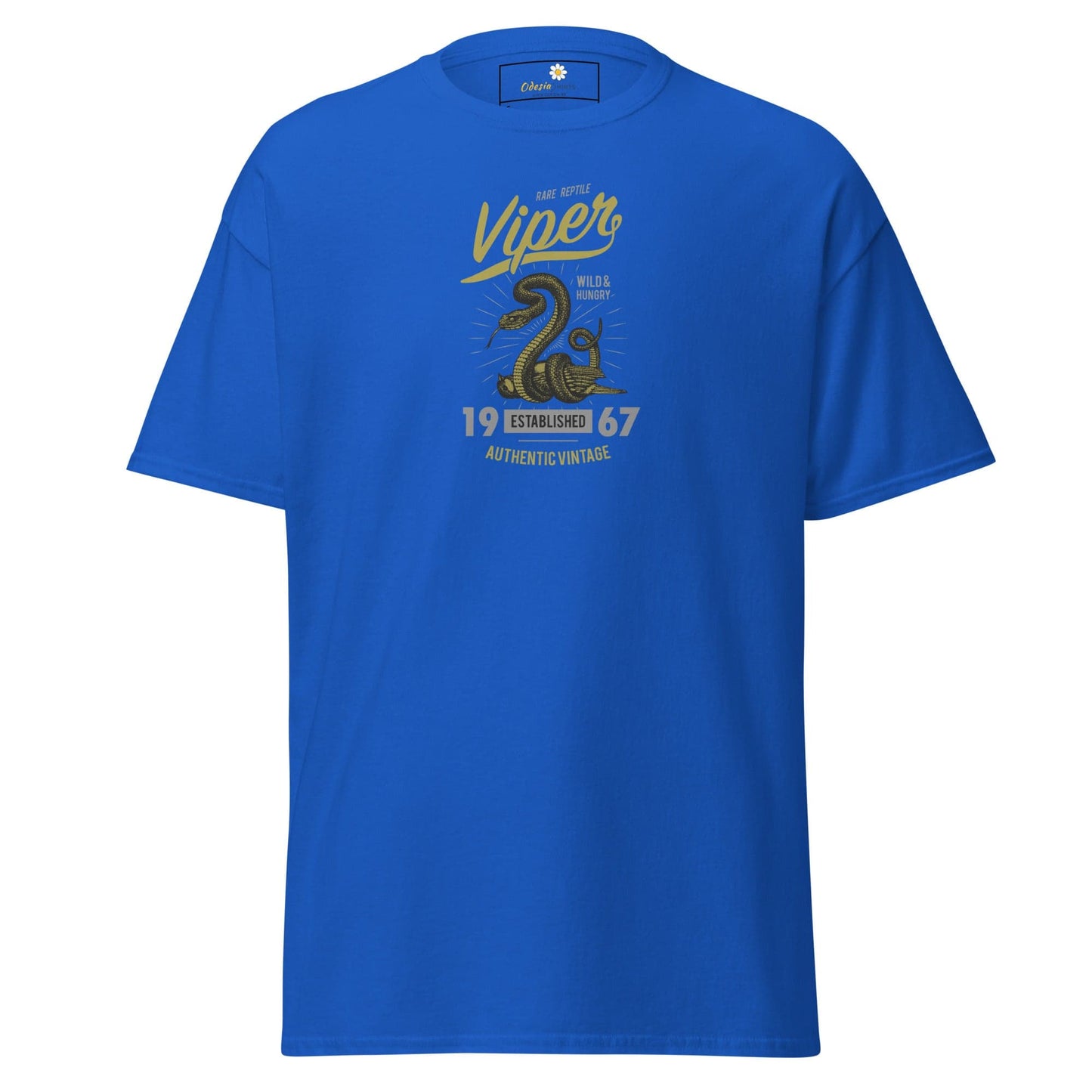 Blue T-shirt featuring a snake graphic from the T-SHIRT DESIGN TEE collection for men and women