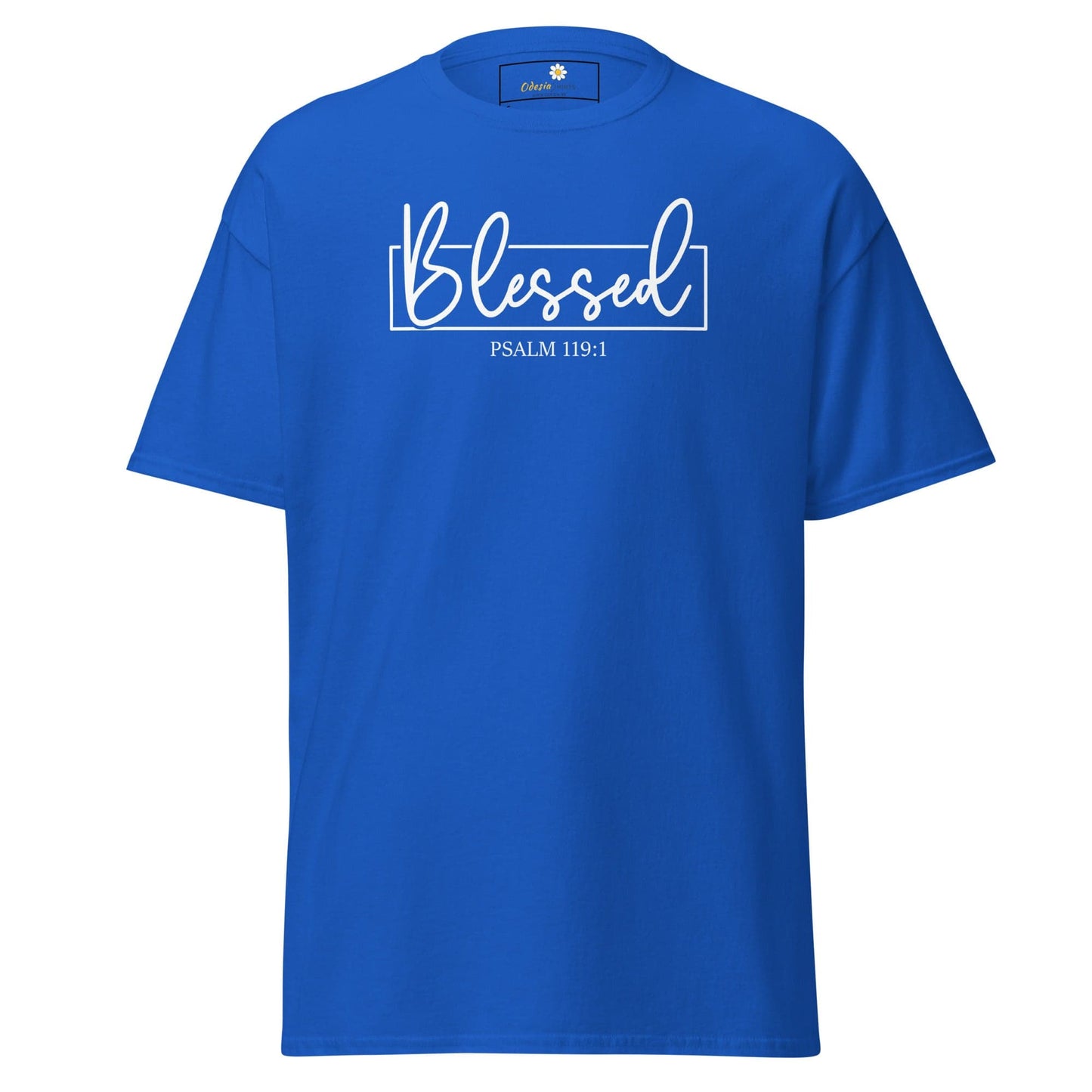 Blue T-shirt with Blessed graphic from T-SHIRT DESIGN TEE for Men and Women